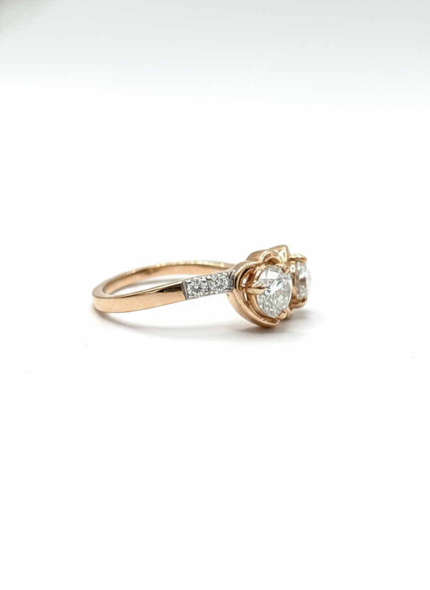 Side view of Zireva Skye Round Lab Diamond Toi Et Moi Ring in 18K Rose Gold - Fiona Diamonds