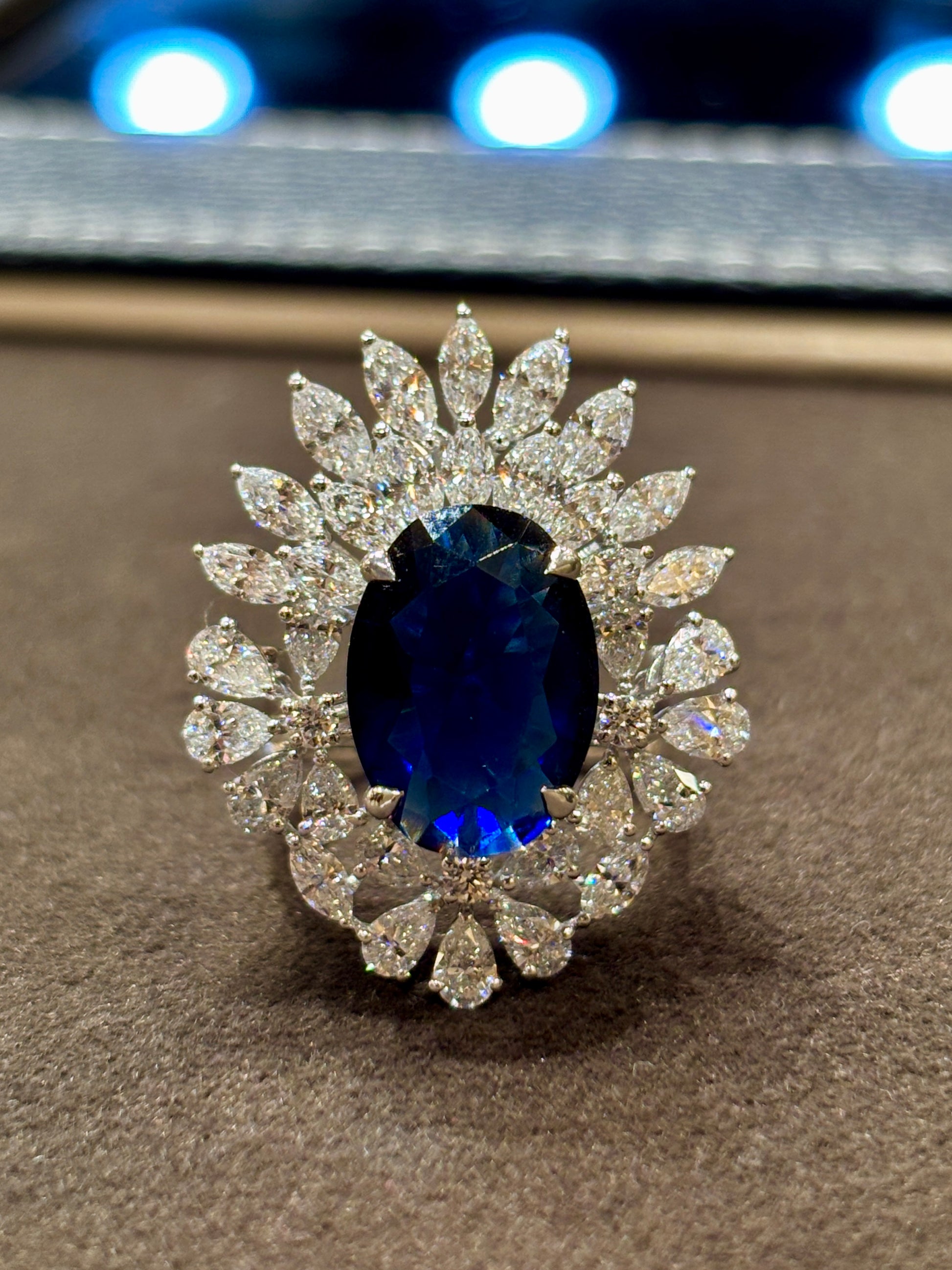 Close-up of Naura Shine Round Lab Diamond Cocktail Ring set in 14K White Gold by Fiona Diamonds