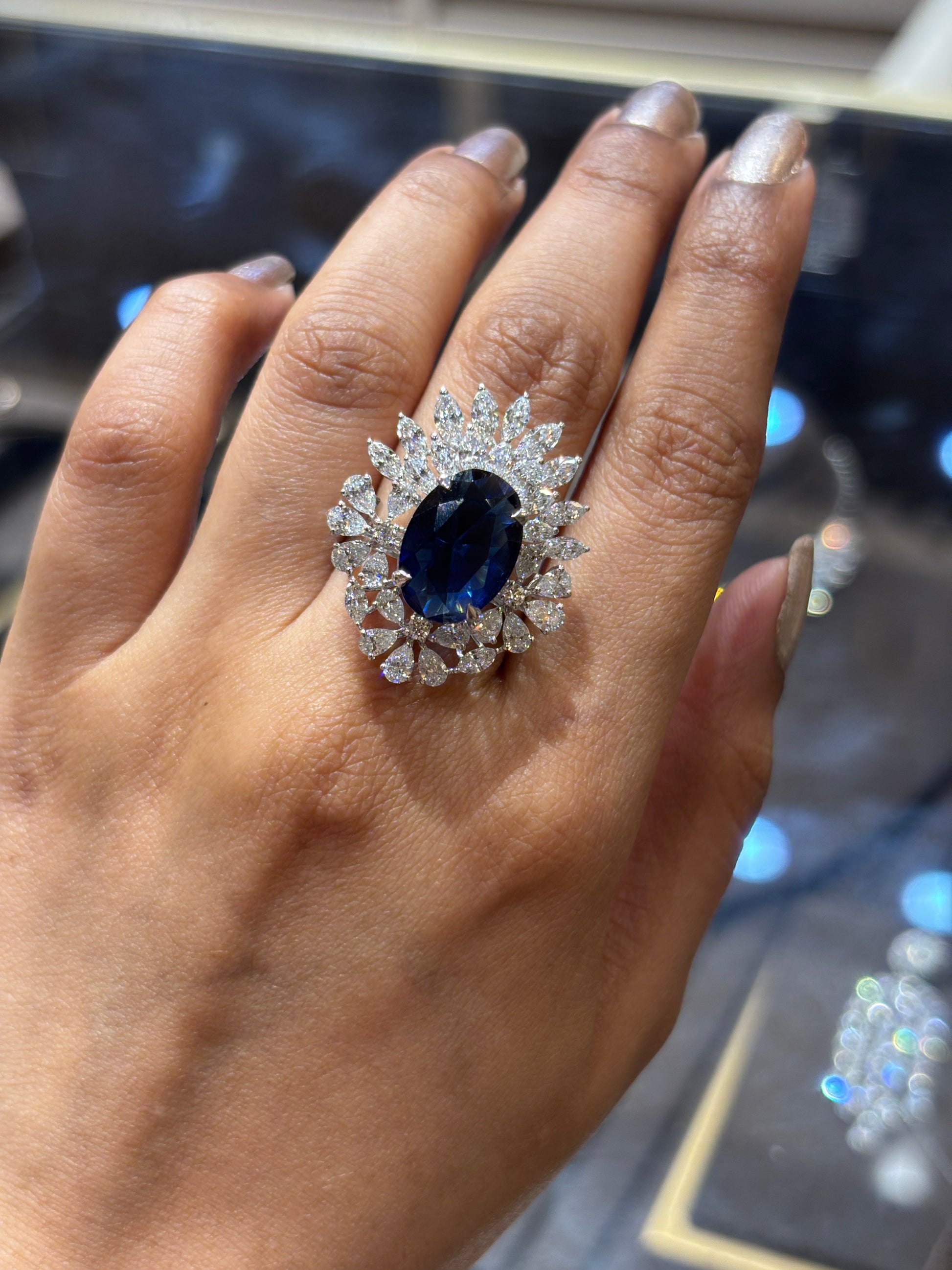 Side view of Naura Shine Round Lab Diamond Cocktail Ring in 14K White Gold - Fiona Diamonds