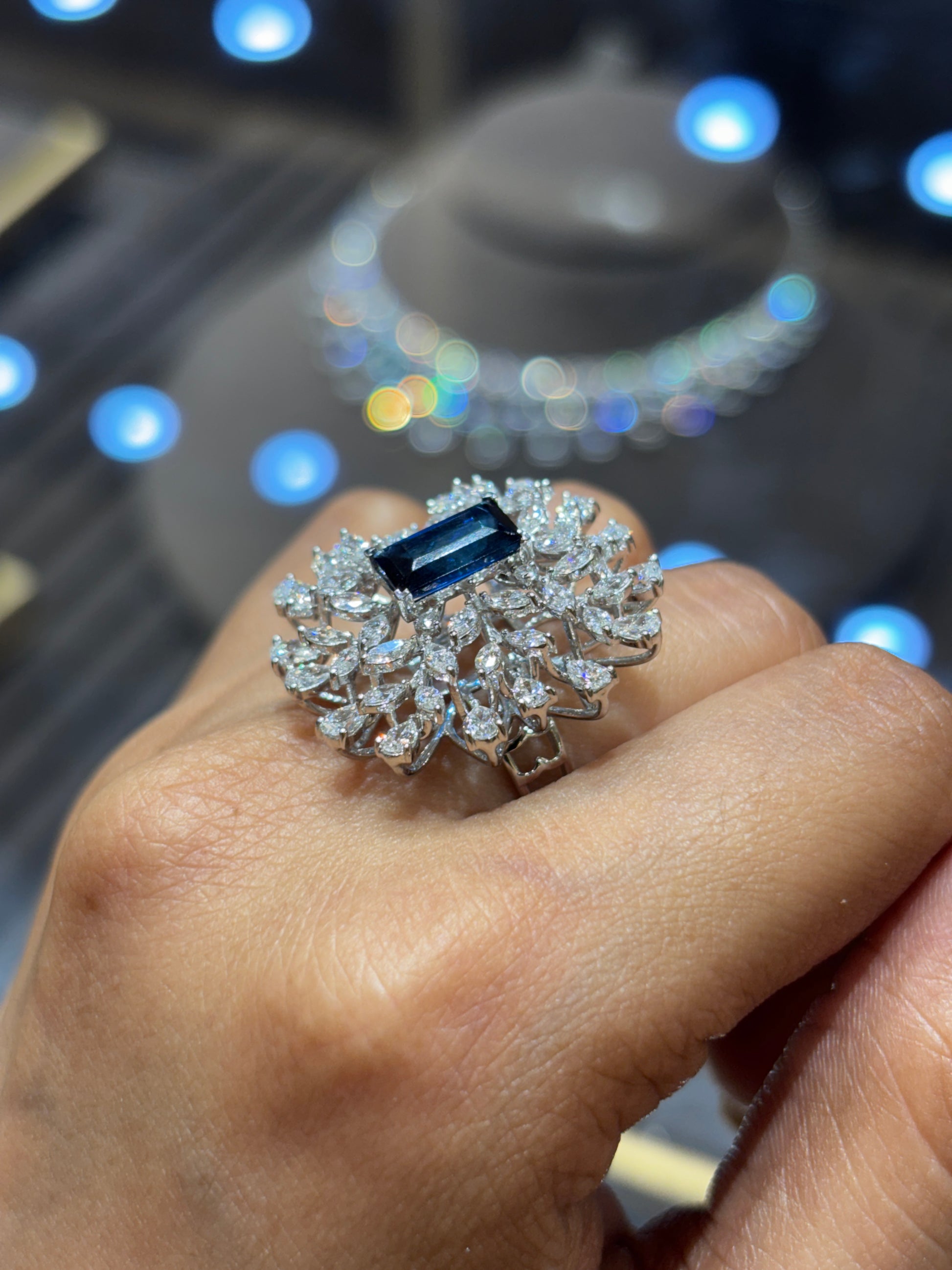 Round Lab Diamond Cocktail Ring in 14K White Gold - Evressa by Fiona Diamonds