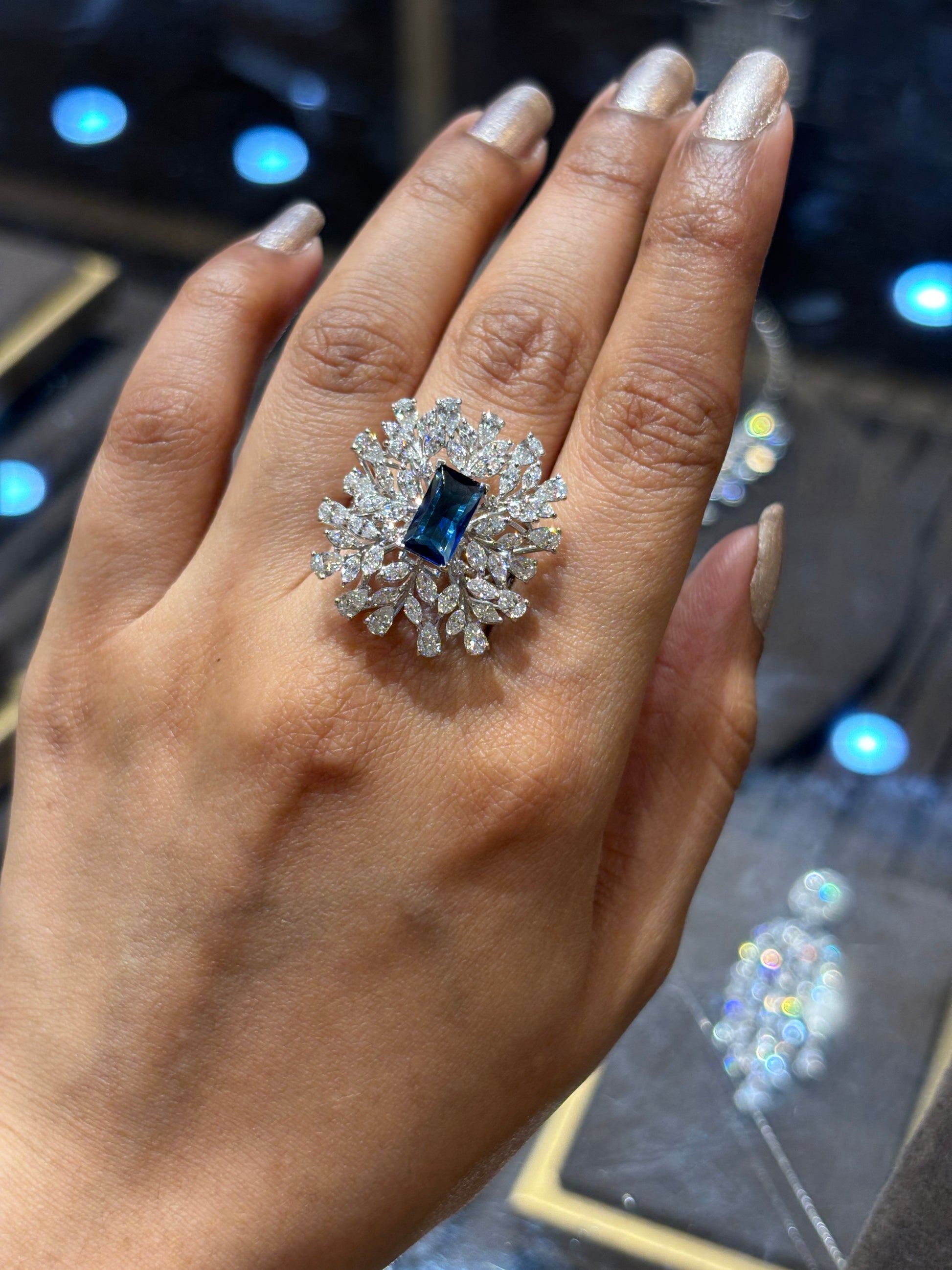 Close-up of Evressa Round Lab Diamond Cocktail Ring set in 14K White Gold by Fiona Diamonds
