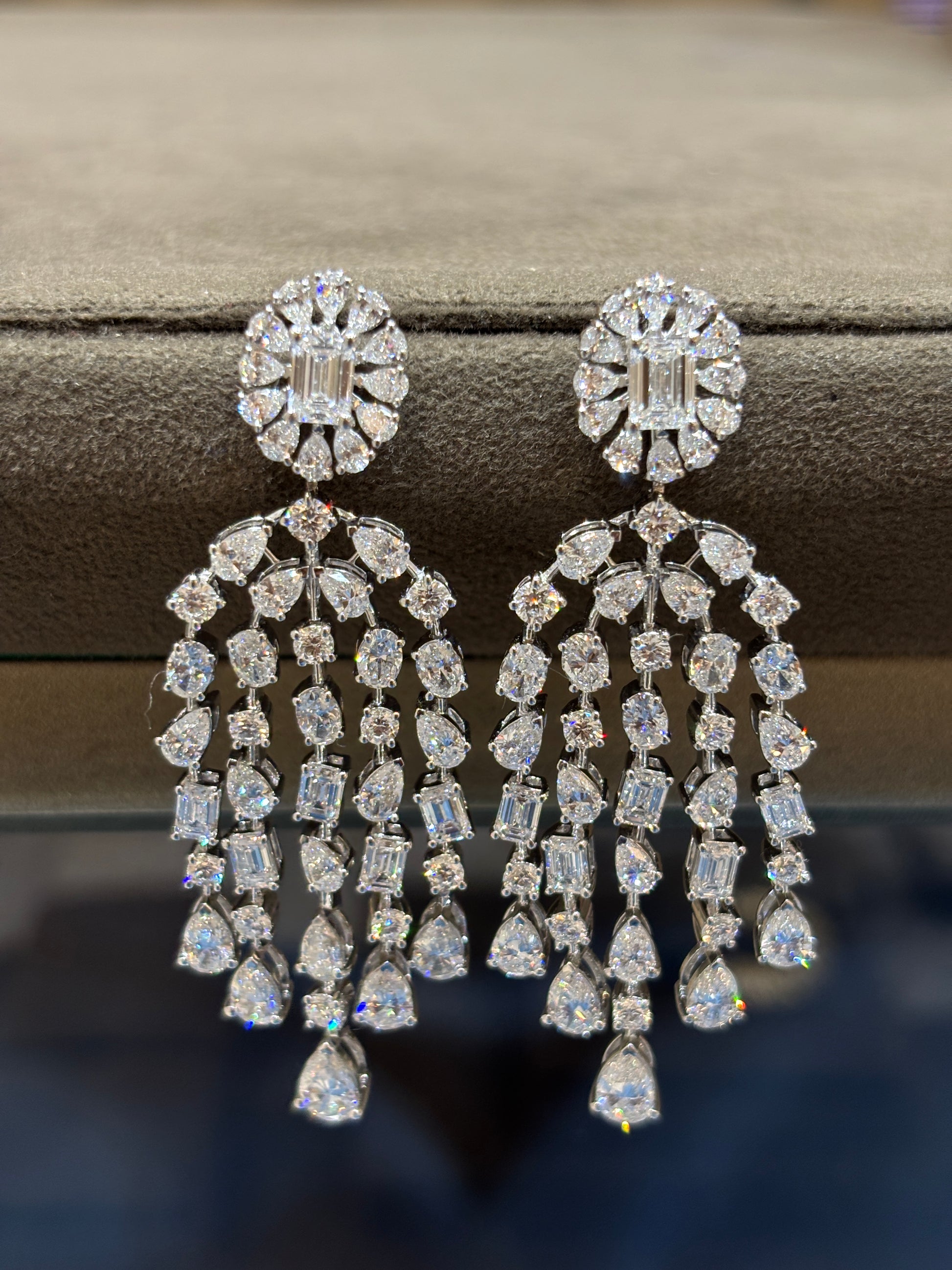 Seraph Bloom Emerald Lab Diamond Dangler Earrings in 14K White Gold by Fiona Diamonds