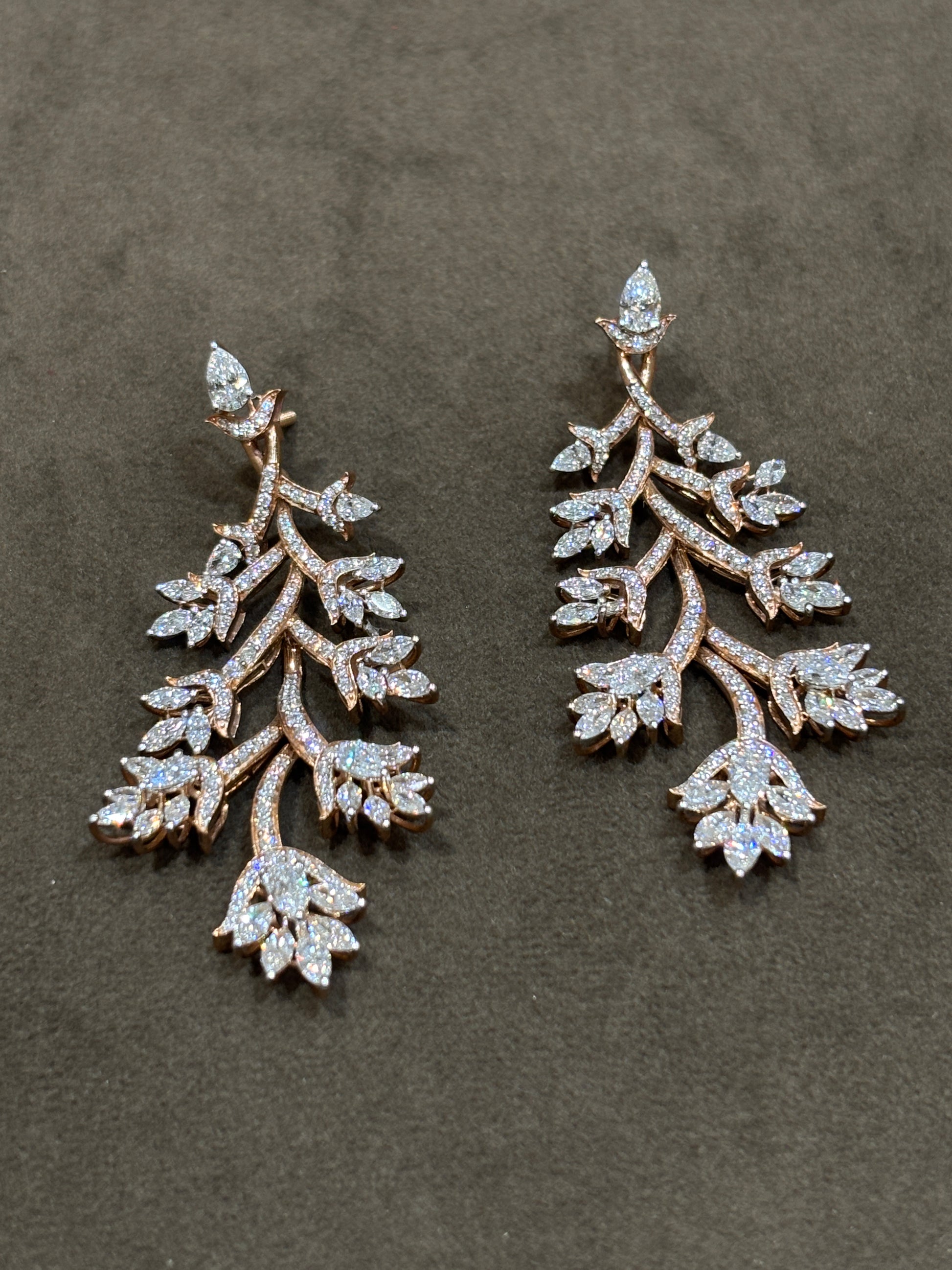 Mystic Eden Pear Lab Diamond Dangler Earrings in 14K Rose Gold by Fiona Diamonds