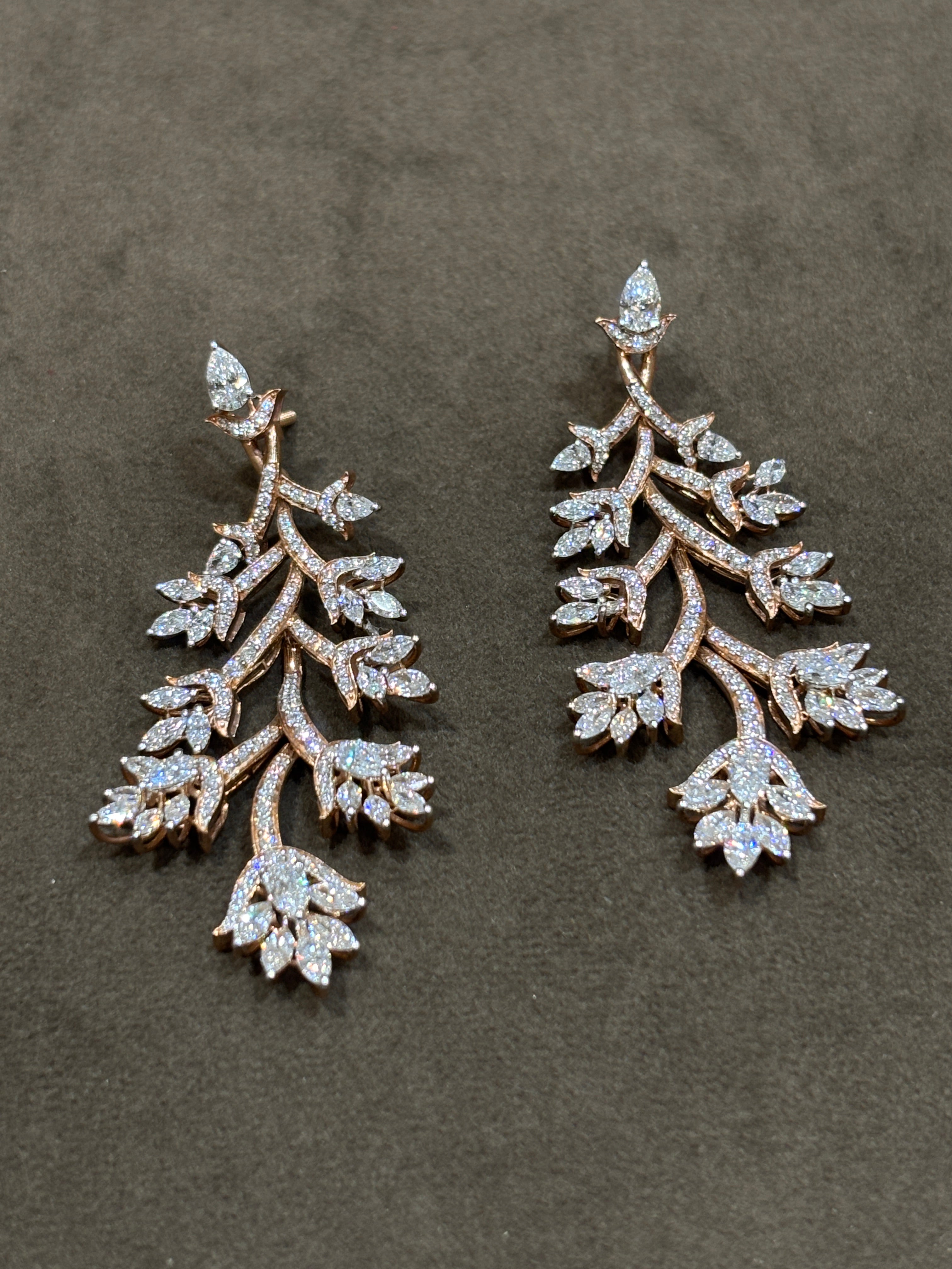 Mystic Eden Pear Lab Diamond Dangler Earrings in 14K Rose Gold by Fiona Diamonds
