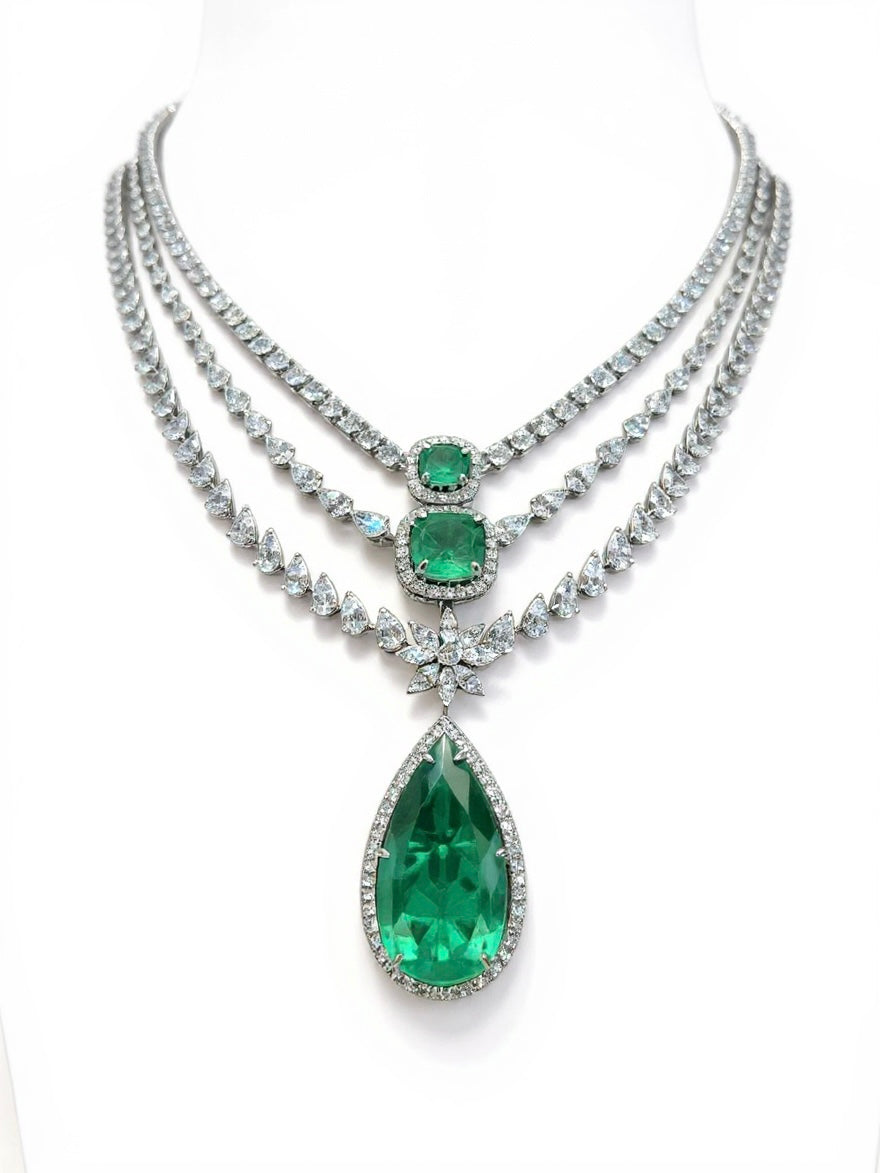 Radiant Ember Pear Lab Diamond Designer Necklace in 14K White Gold by Fiona Diamonds