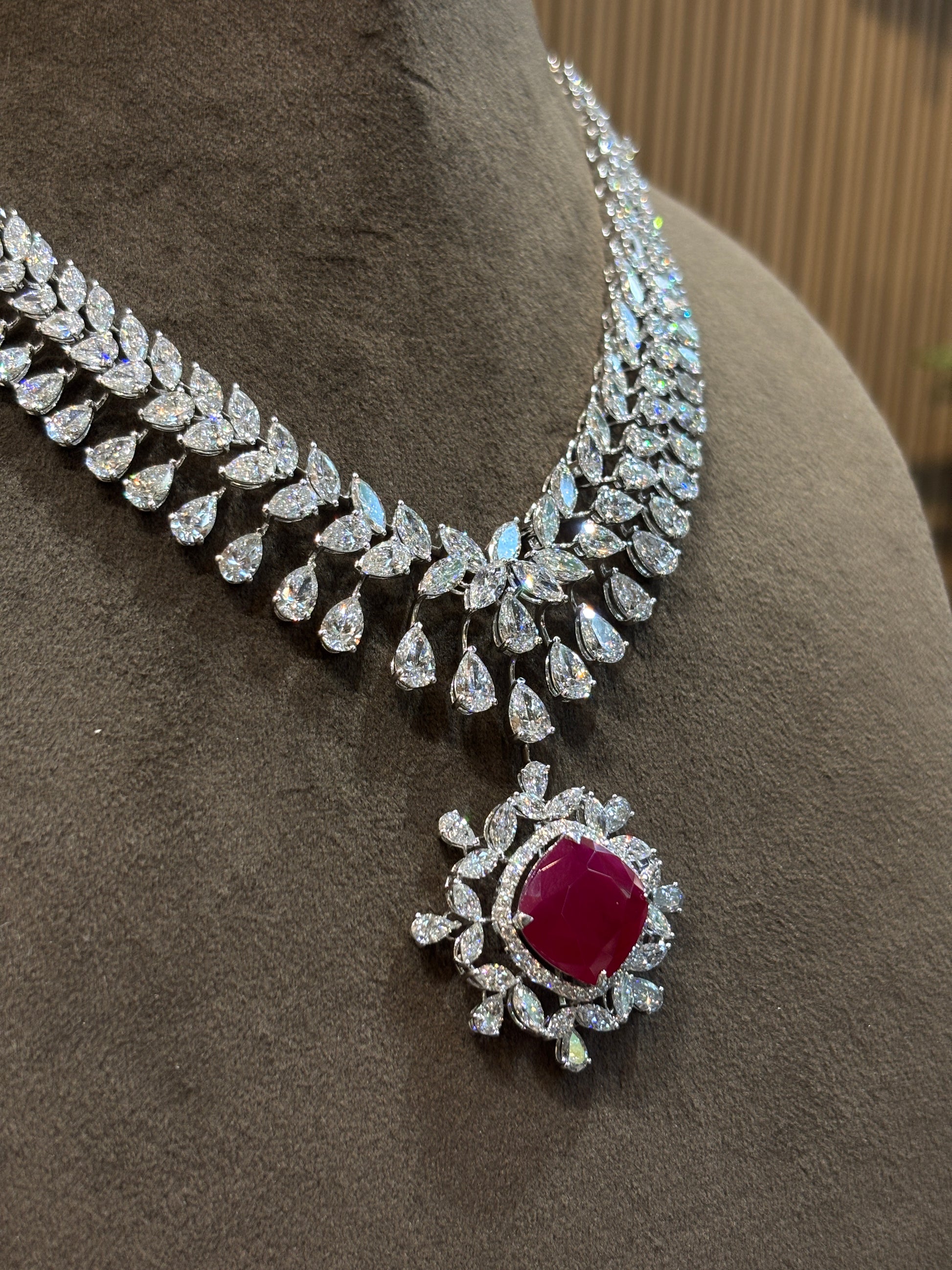 Fiona Diamonds Crystal Mirage Pear Lab Diamond Designer Necklace in 14K White Gold - luxury