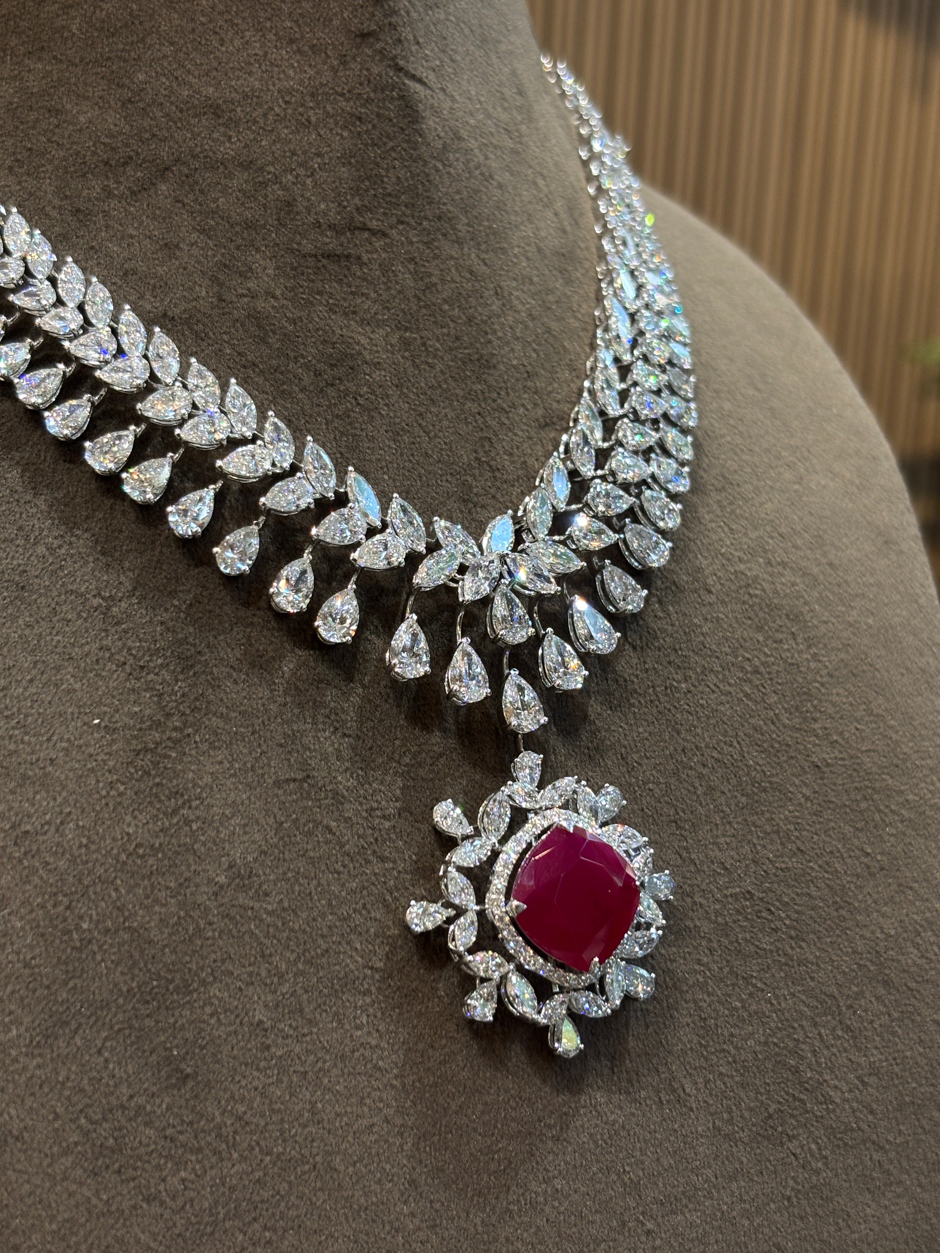 Fiona Diamonds Crystal Mirage Pear Lab Diamond Designer Necklace in 14K White Gold - luxury