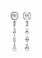 Canto Drop Princess Lab Diamond Dangler Earrings in 18K White Gold by Fiona Diamonds