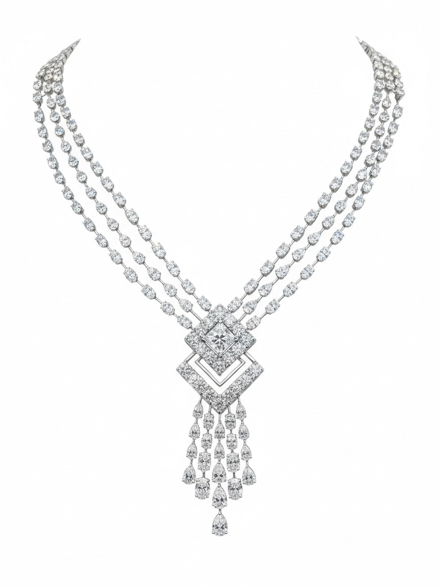 Celestial Dusk Princess Lab Diamond Designer Necklace in 18K White Gold by Fiona Diamonds