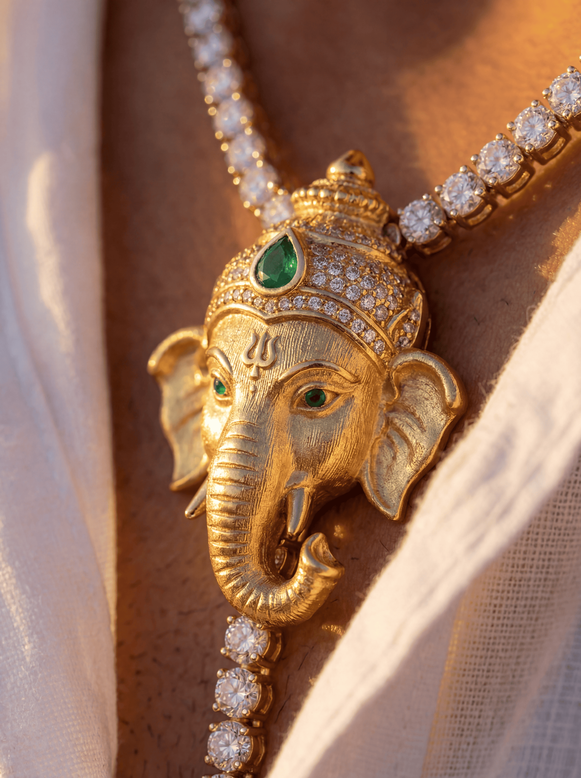Golden Ganesha Lab Diamond Necklace