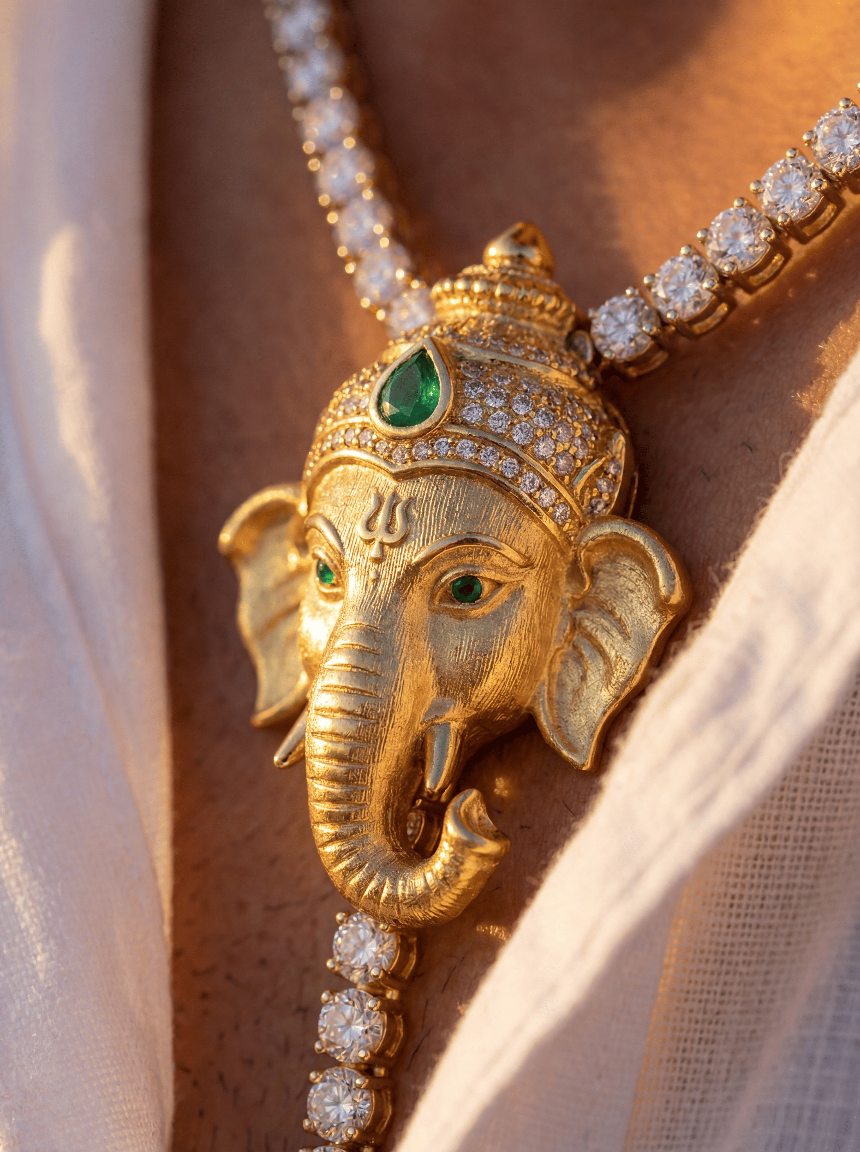 Golden Ganesha Lab Diamond Necklace