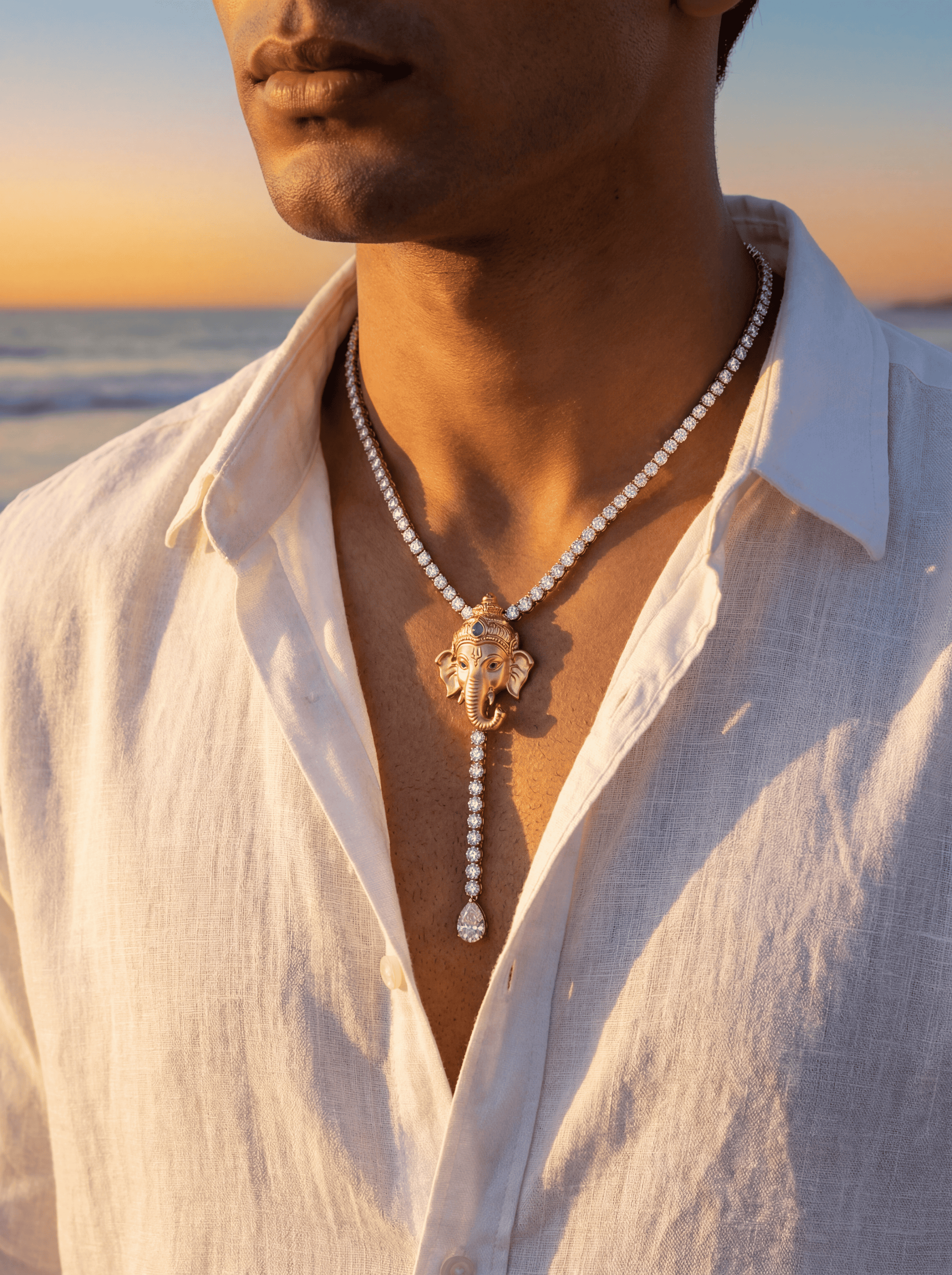 Golden Ganesha Lab Diamond Necklace