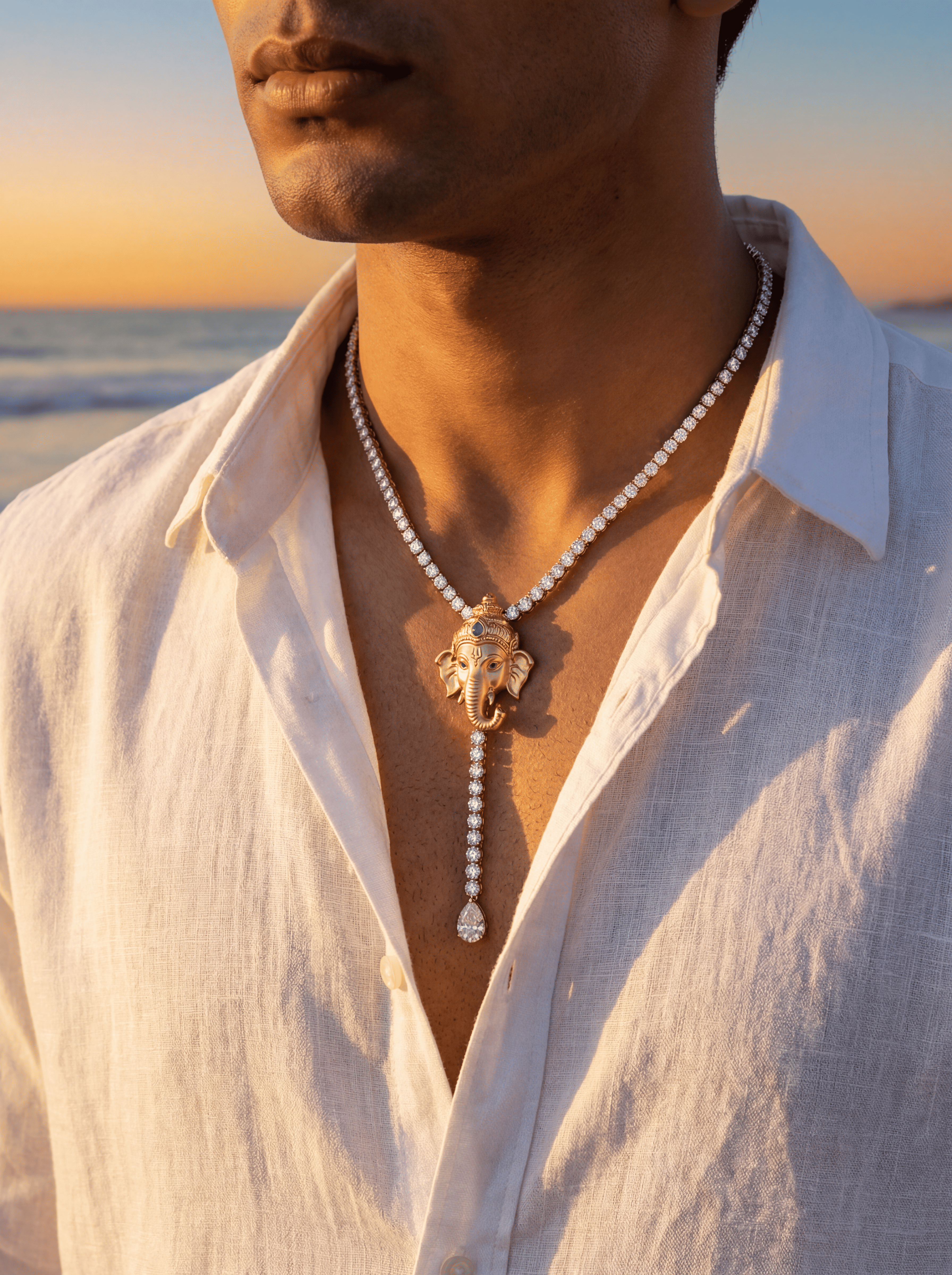 Golden Ganesha Lab Diamond Necklace