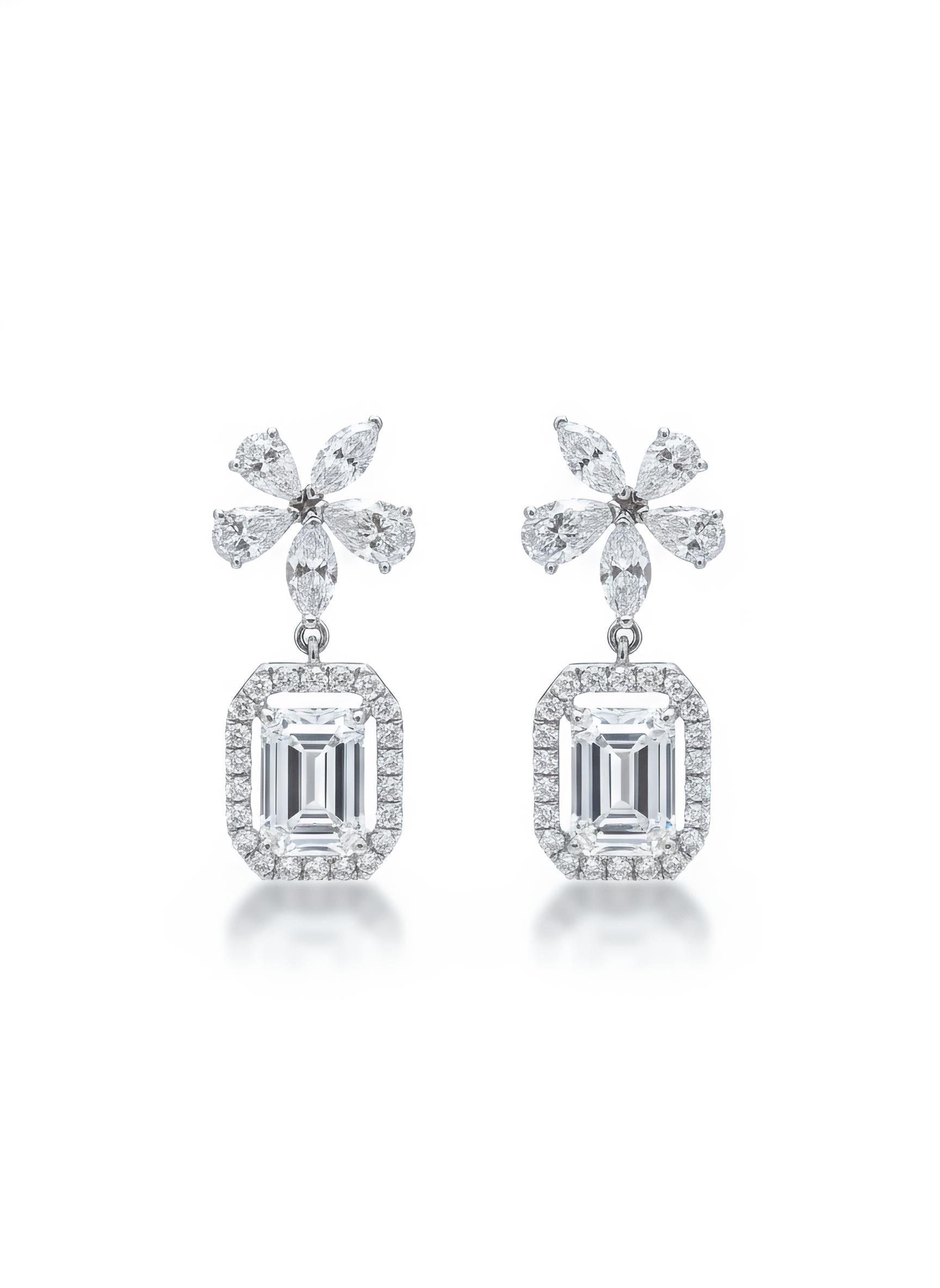 Norielle Fawn Emerald Lab Diamond Drop Earrings in 18K White Gold by Fiona Diamonds