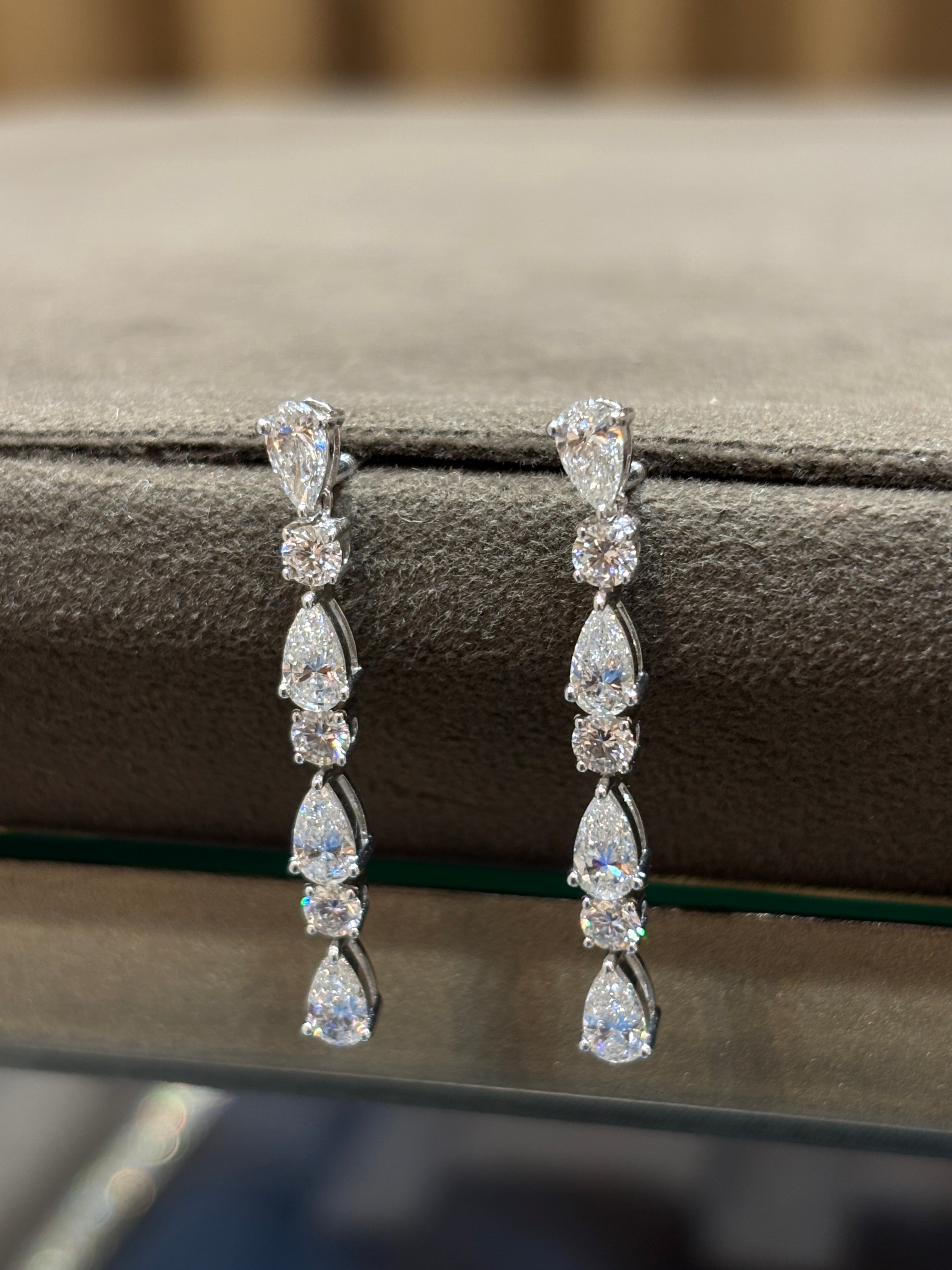 Divine Cascade Pear Lab Diamond Dangler Earrings in 18K White Gold by Fiona Diamonds