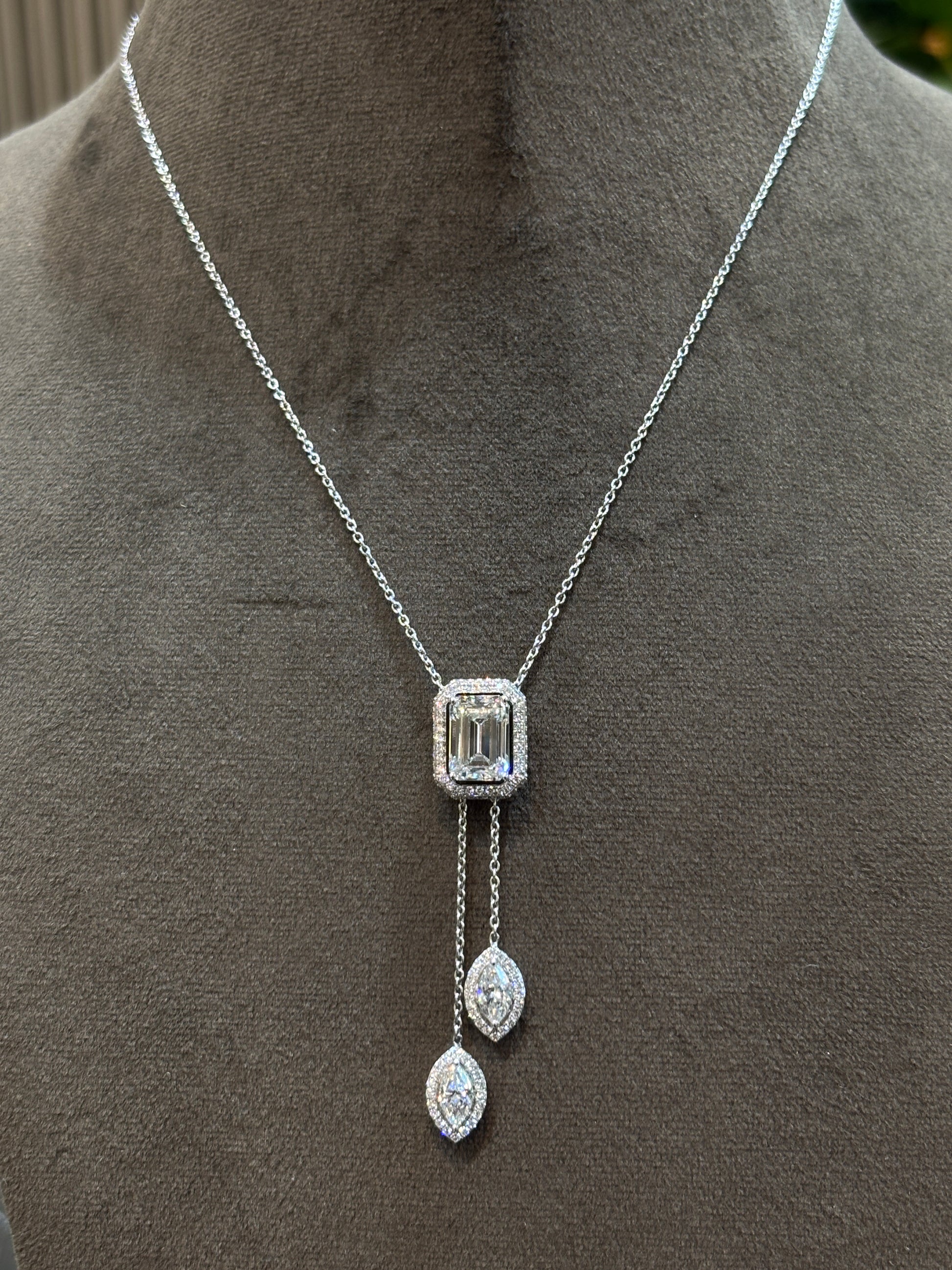 Fiona Diamonds Secret Halo Emerald Lab Diamond Chain Necklace in 18K White Gold - luxury