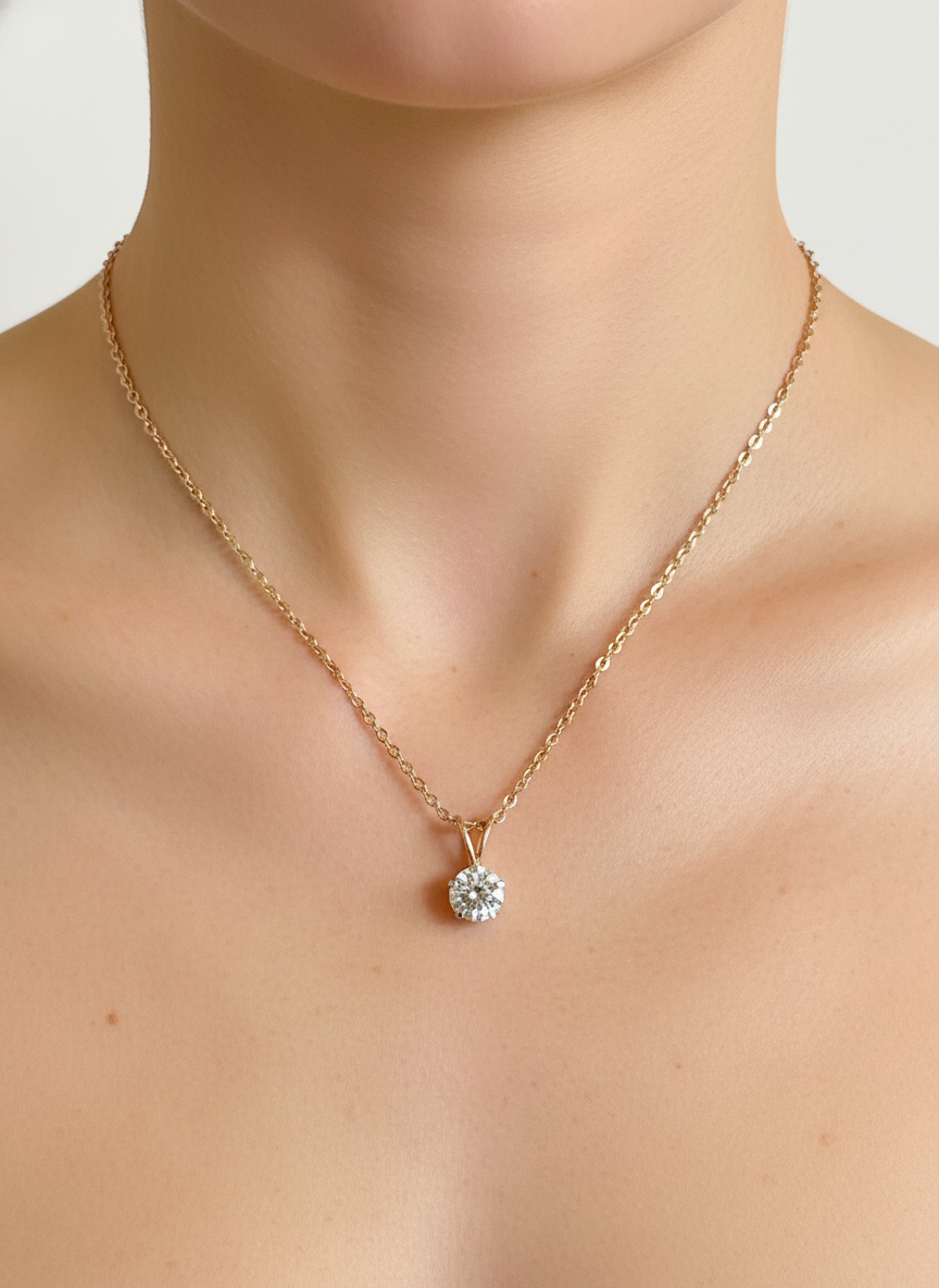 Side view of Eiran Vex Round Lab Diamond Solitaire Pendant in 14K Yellow Gold - Fiona Diamonds