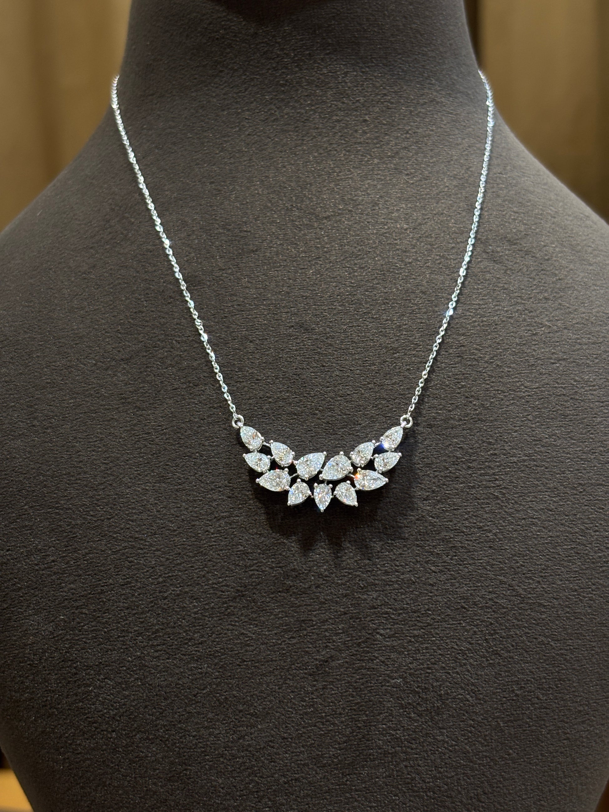 Close-up of Zarela Voss Pear Lab Diamond Designer Pendant in 14K White Gold by Fiona Diamonds