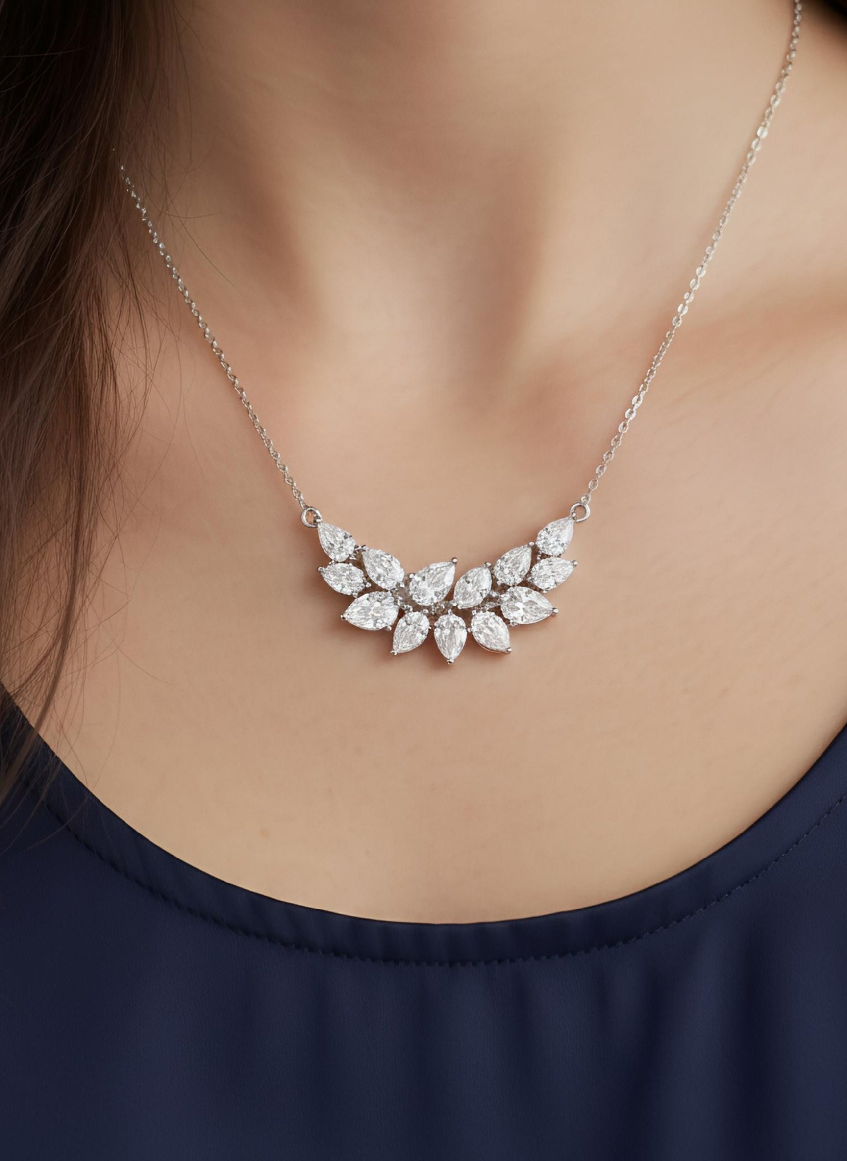 Side view of Zarela Voss Pear Lab Diamond Designer Pendant in 14K White Gold - Fiona Diamonds