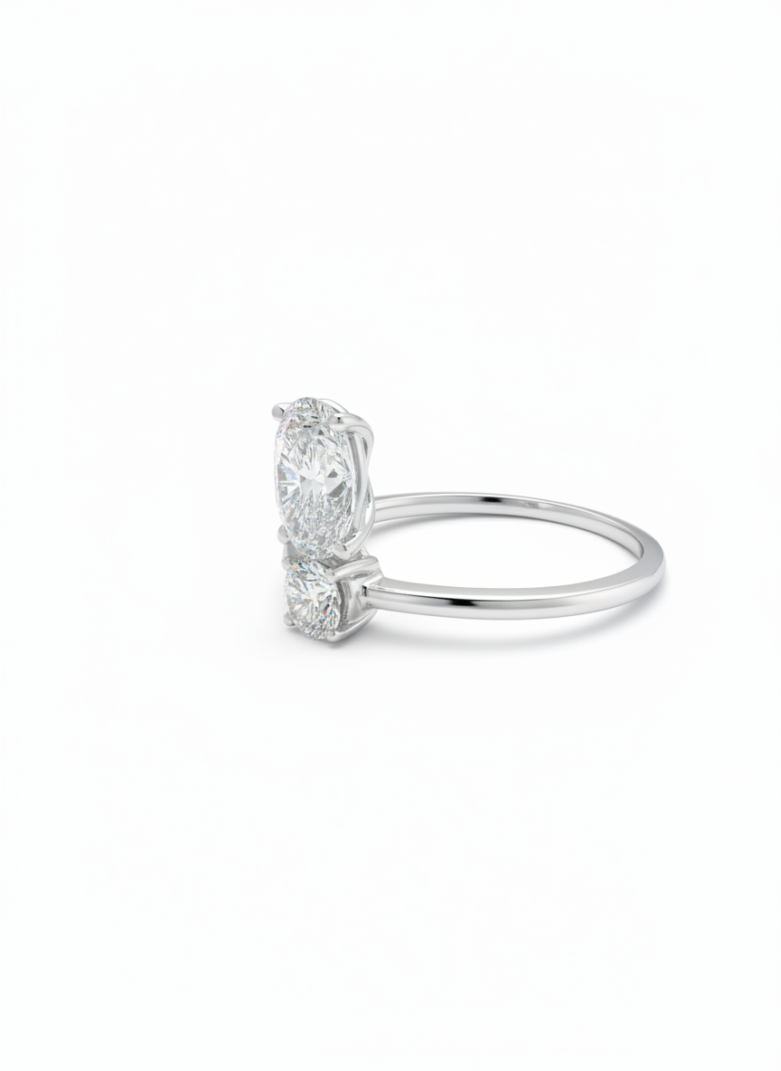 Side view of Qyrona Loop Oval Lab Diamond Designer Ring in 18K White Gold - Fiona Diamonds