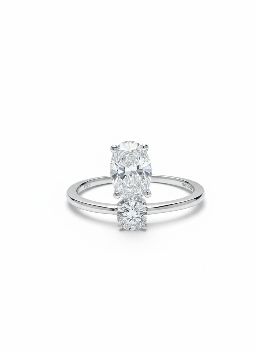 Qyrona Loop Oval Lab Diamond Designer Ring in 18K White Gold by Fiona Diamonds