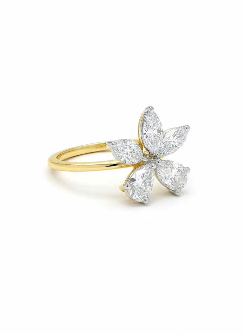 Side view of Xyvira Band Pear Lab Diamond Designer Ring in 14K Yellow Gold - Fiona Diamonds