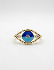 Odalys Crest Round Lab Diamond Designer Ring in 14K Yellow Gold by Fiona Diamonds
