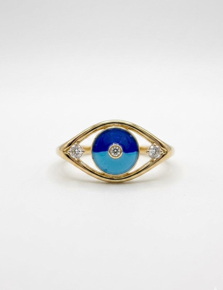 Odalys Crest Round Lab Diamond Designer Ring in 14K Yellow Gold by Fiona Diamonds
