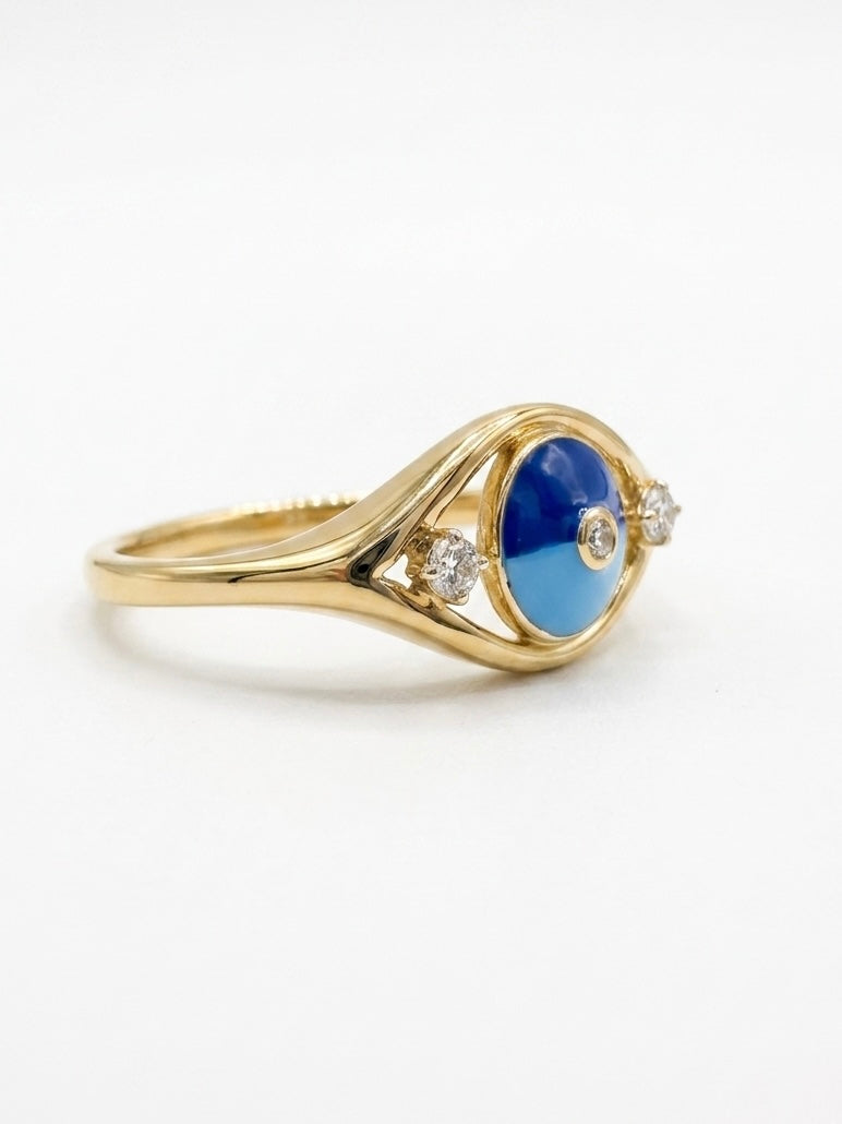 Close -up of Odalys Crest Round Lab Diamond Designer Ring set in 14K Yellow Gold by Fiona Diamonds
