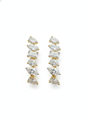 Dune Hoop Emerald Lab Diamond Dangler Earrings in 14K Rose Gold by Fiona Diamonds