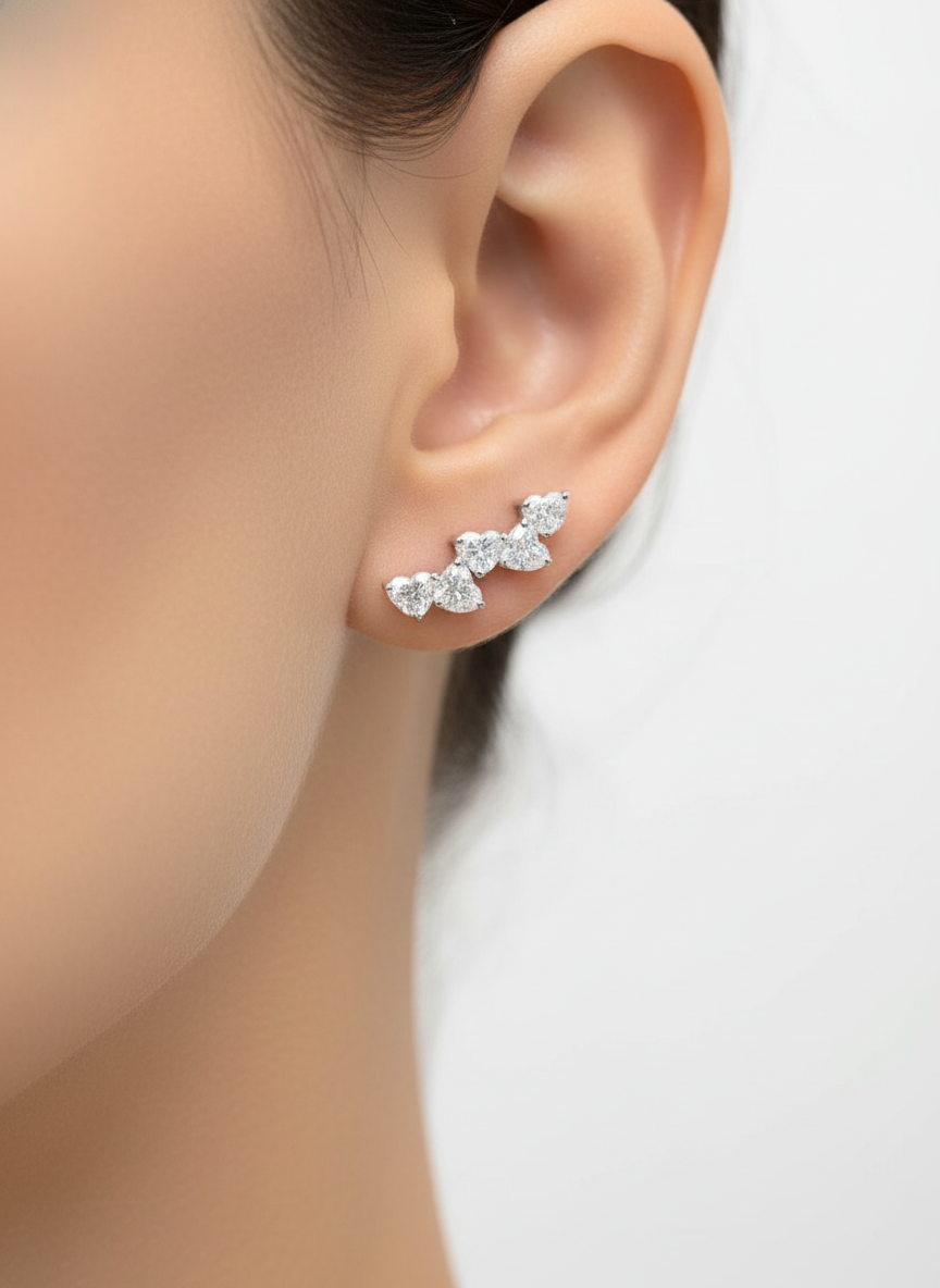 Side view of Dusk Bloom Heart Lab Diamond Earrings in 14K White Gold - Fiona Diamonds