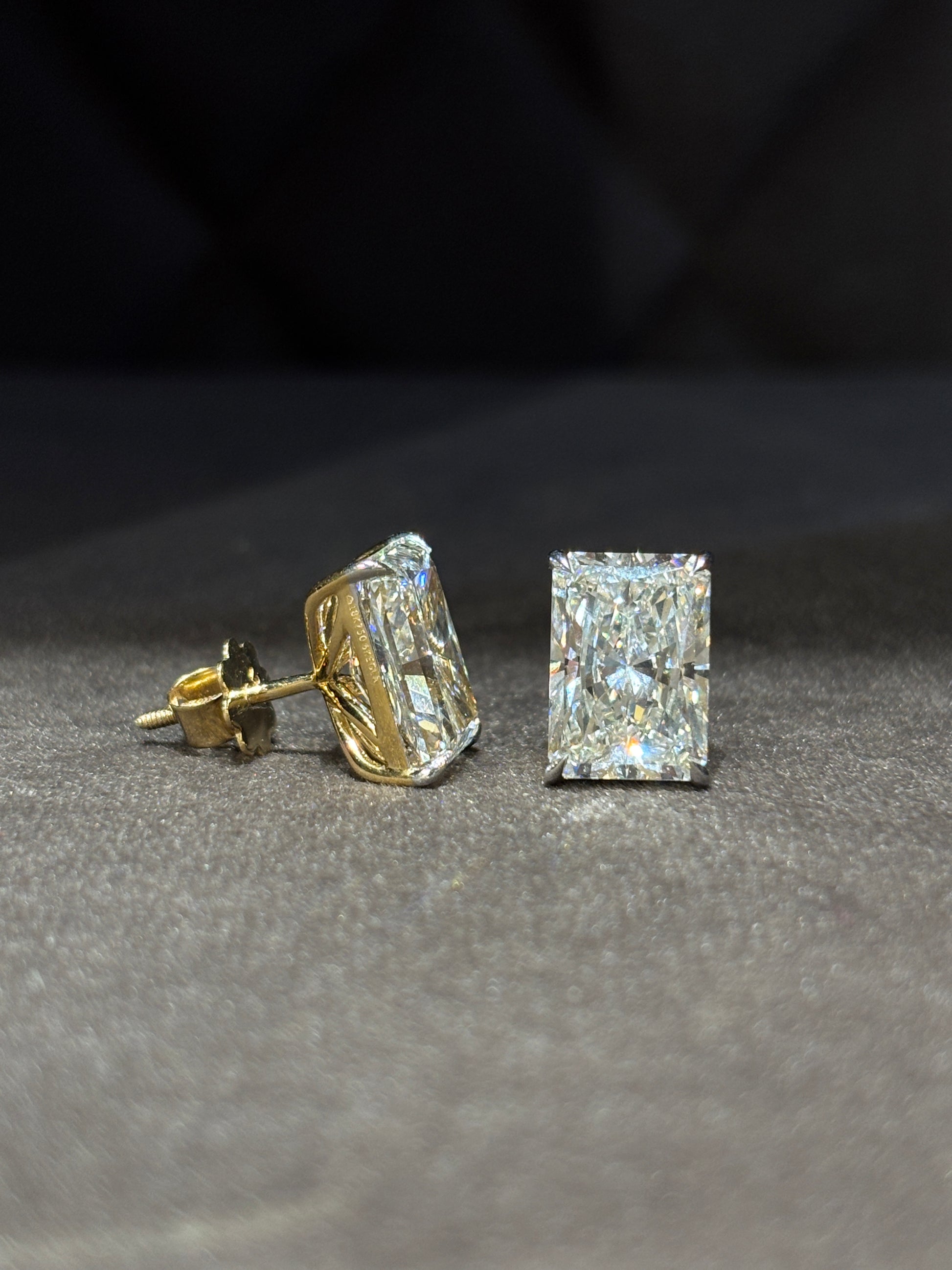 Elegant 5ct Radiant Radiant Lab Diamond Solitaire Stud Earrings in 18K Yellow Gold by Fiona Diamonds