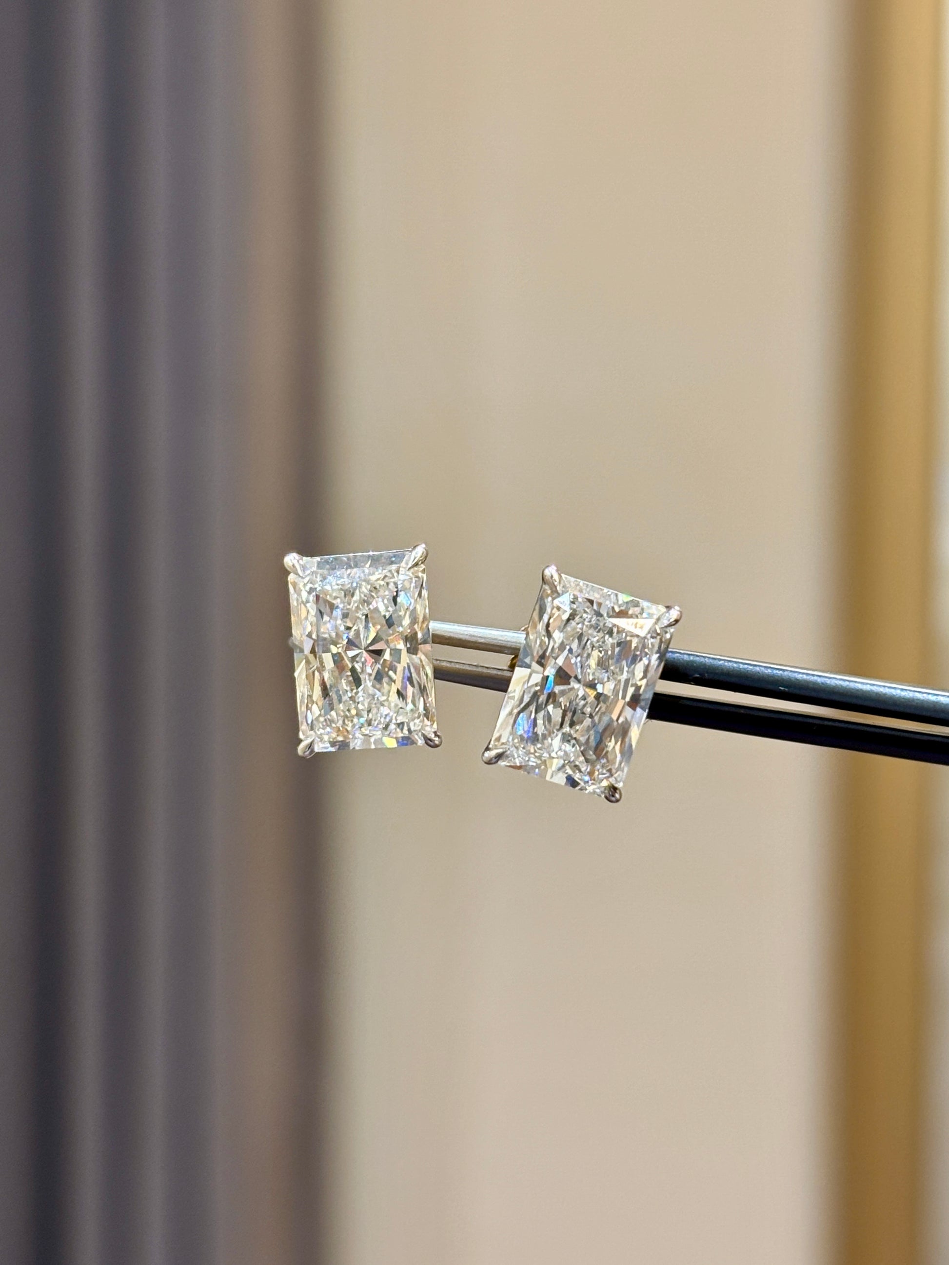 Top view of 5ct Radiant Radiant Lab Diamond Stud Earrings in 18K Yellow Gold - Fiona Diamonds