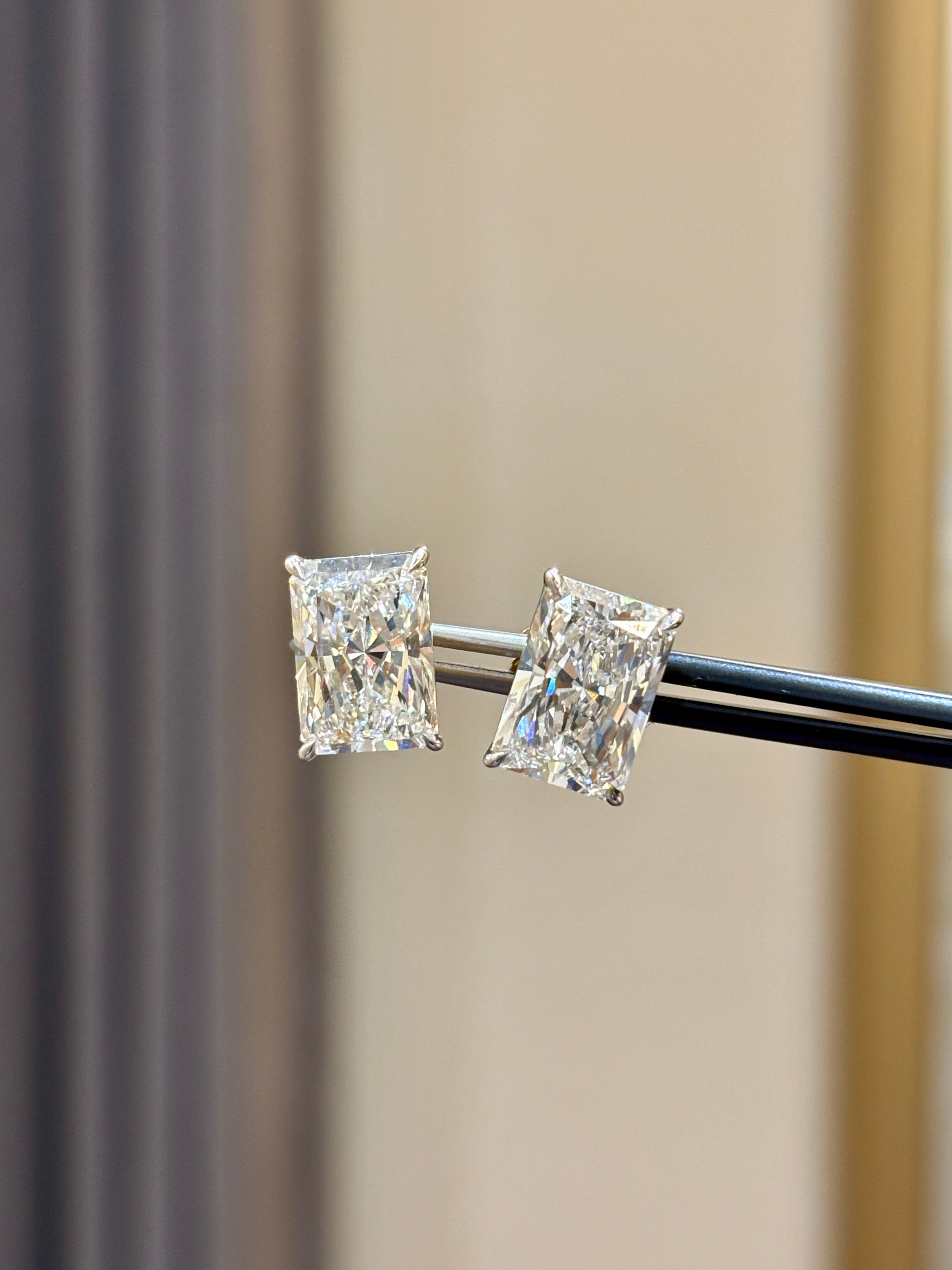 Top view of 5ct Radiant Radiant Lab Diamond Stud Earrings in 18K Yellow Gold - Fiona Diamonds