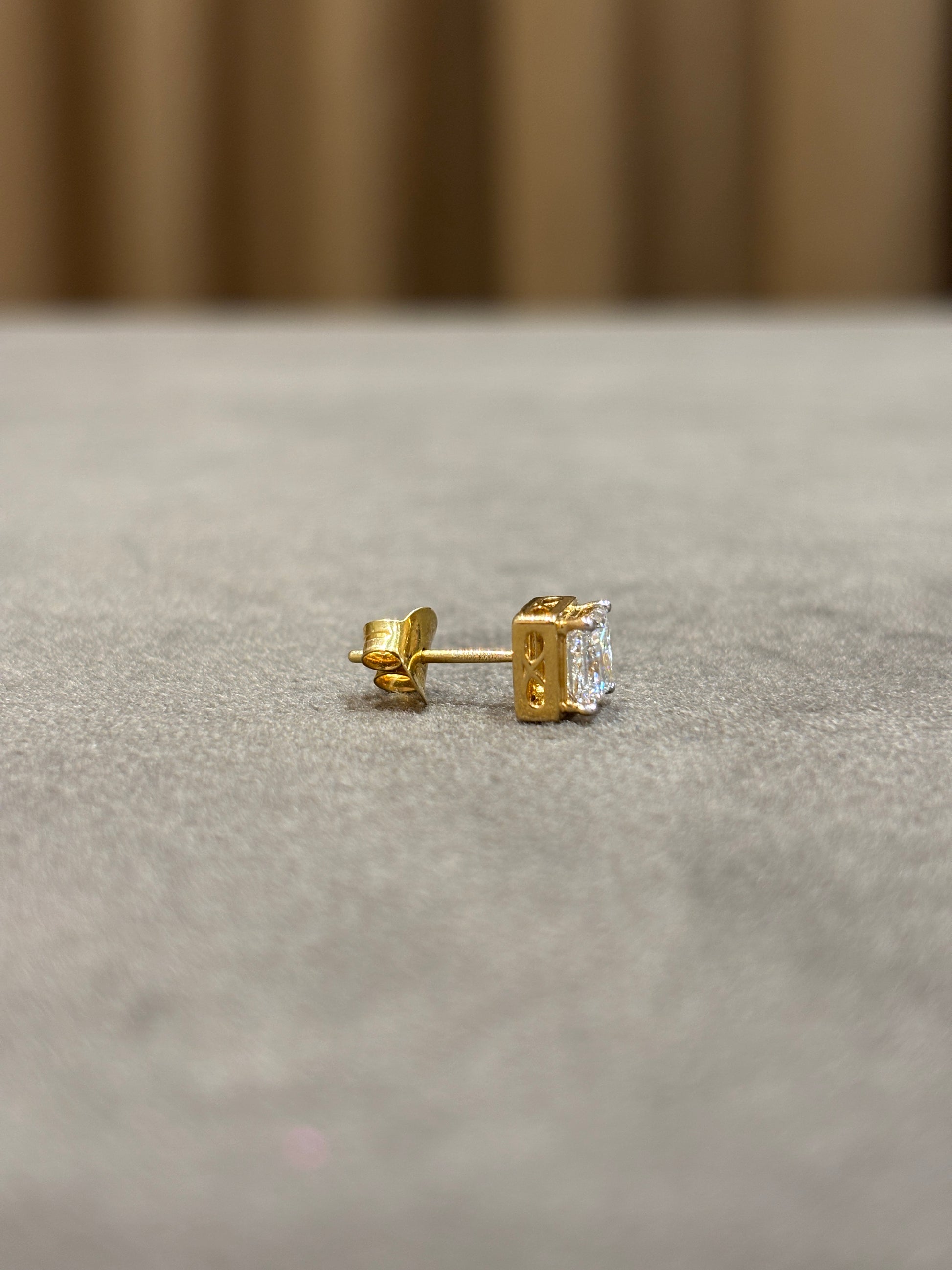 Side view of Twilight Reverie Princess Lab Diamond Stud Earrings in 18K Yellow Gold - Fiona Diamonds