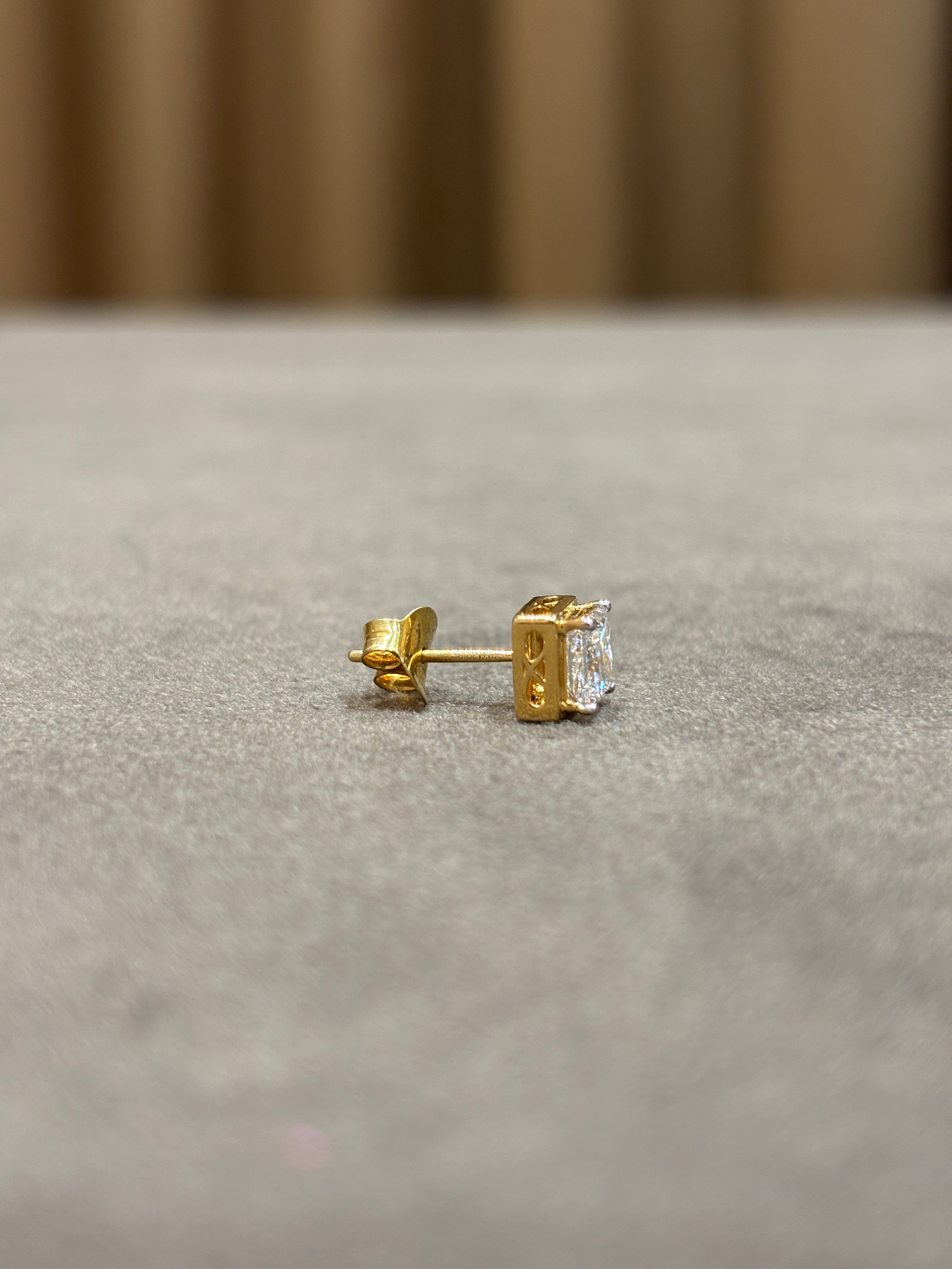 Side view of Twilight Reverie Princess Lab Diamond Stud Earrings in 18K Yellow Gold - Fiona Diamonds