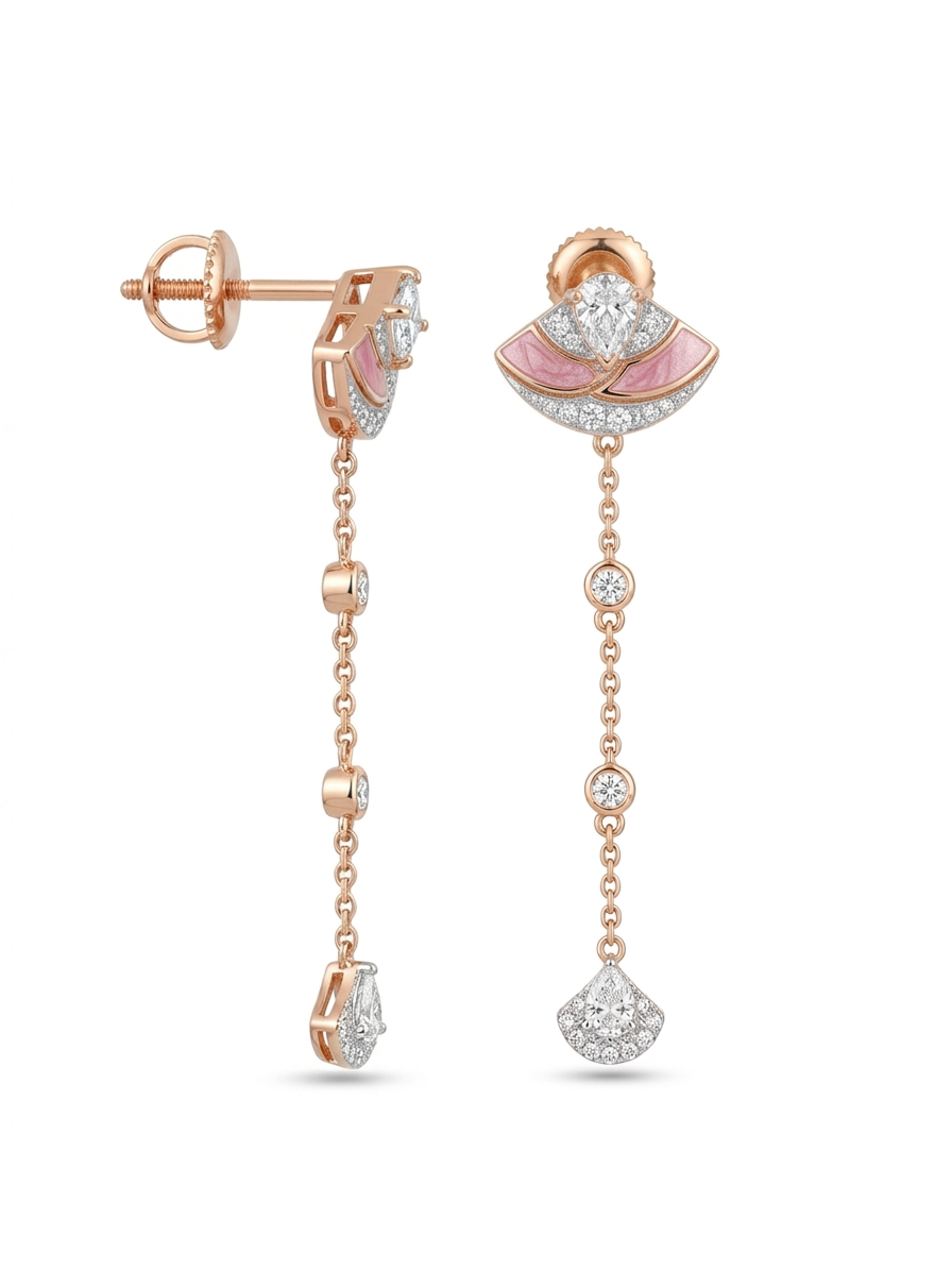 Side view of Nyx Blaze Princess Lab Diamond Drop Earrings in 14K Rose Gold - Fiona Diamonds