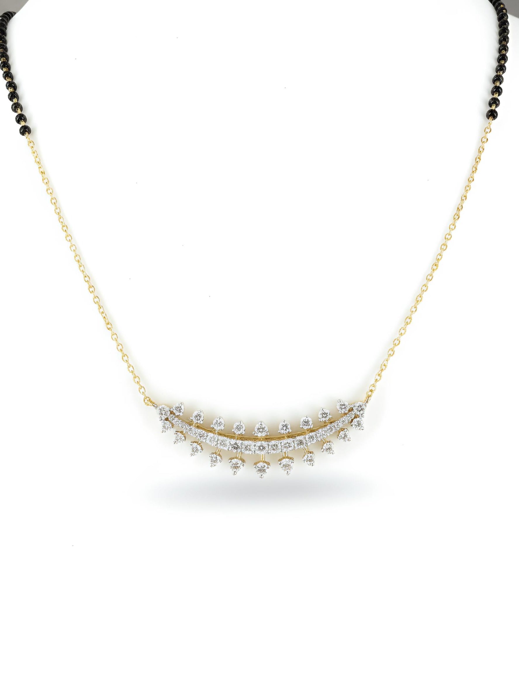 Side view of Avyphira Crest Round Lab Diamond Mangalsutra in 14K Yellow Gold - Fiona Diamonds