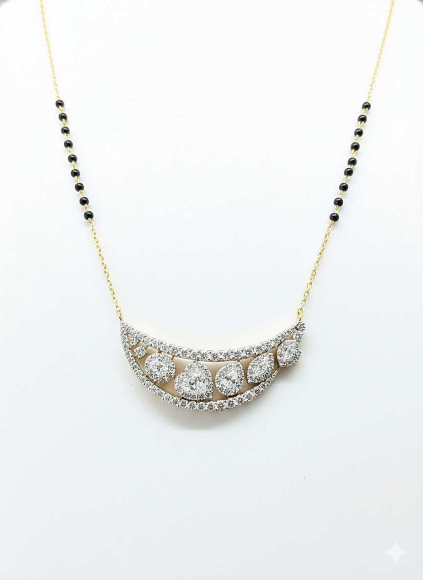 Side view of Qyphira Crest Heart Lab Diamond Mangalsutra in 14K Yellow Gold - Fiona Diamonds