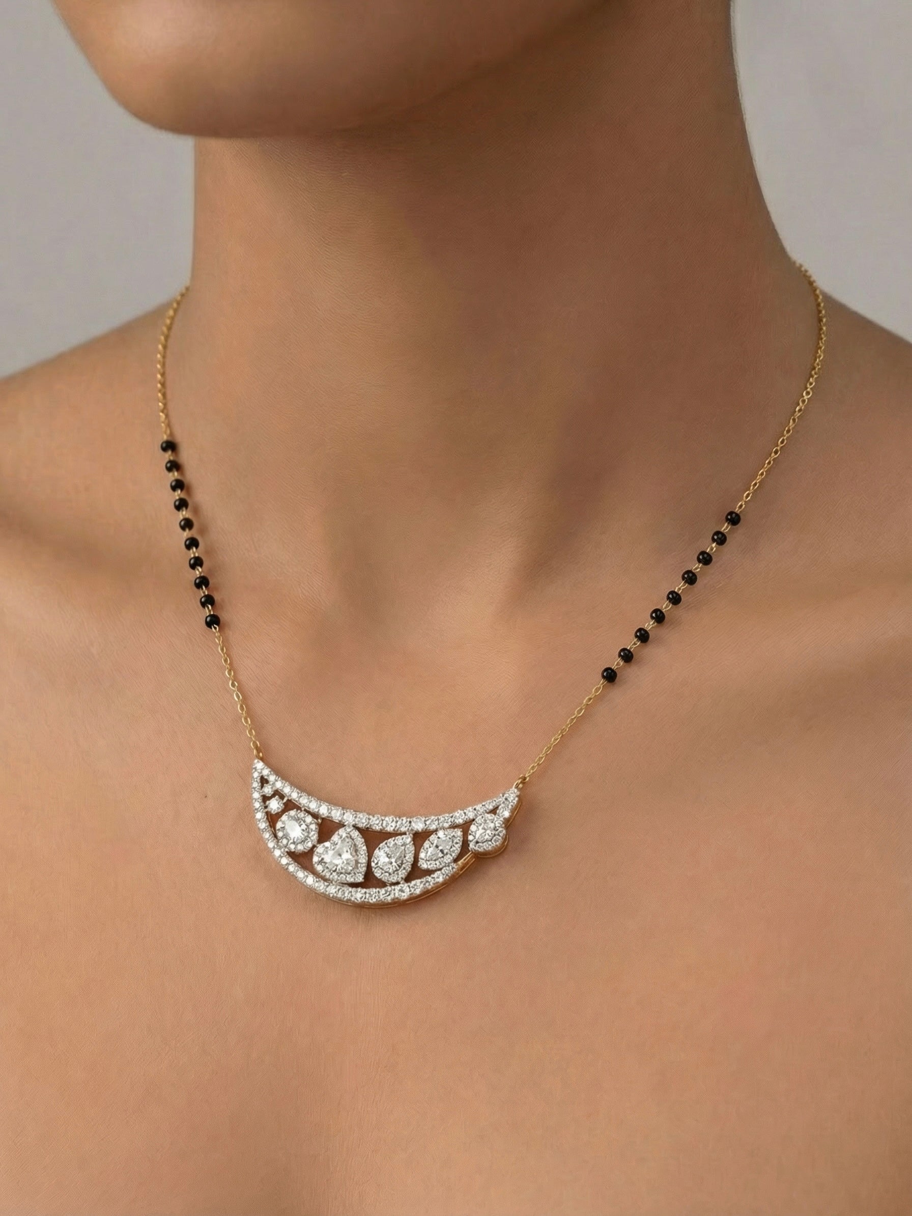 Qyphira Crest Heart Lab Diamond Mangalsutra in 14K Yellow Gold by Fiona Diamonds