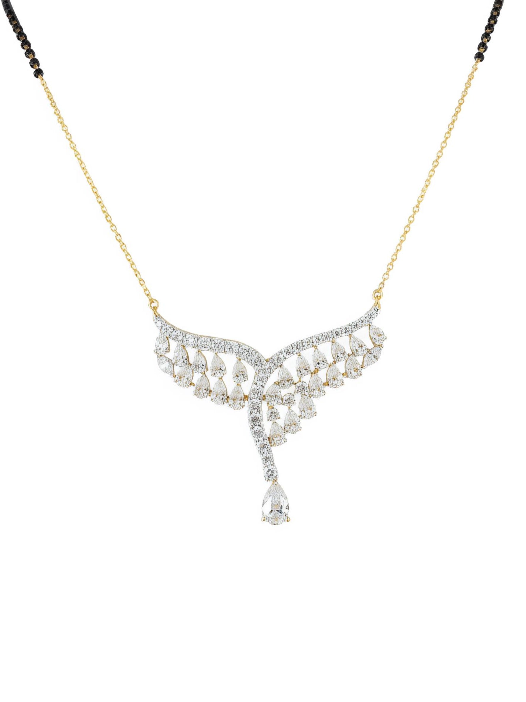Side view of Xyphira Crest Pear Lab Diamond Mangalsutra in 14K Yellow Gold - Fiona Diamonds