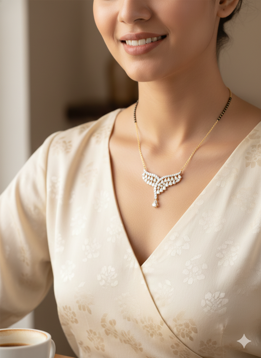 Xyphira Crest Pear Lab Diamond Mangalsutra in 14K Yellow Gold by Fiona Diamonds