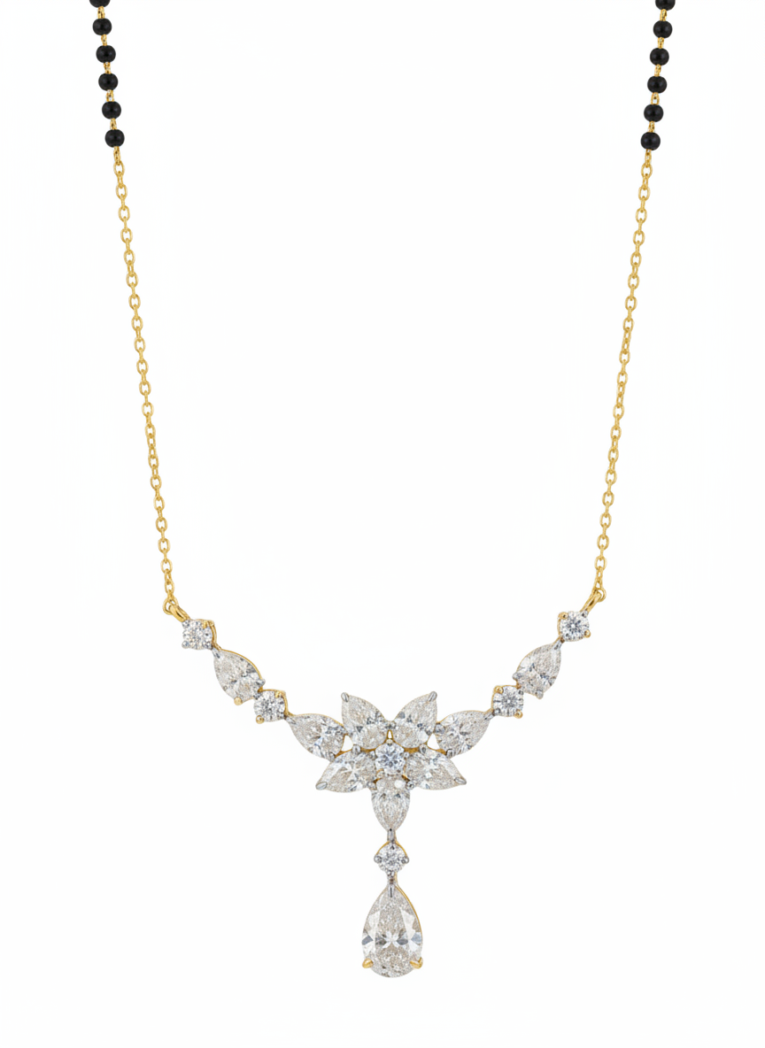 Elara Motif Pear Lab Diamond Mangalsutra in 14K Yellow Gold by Fiona Diamonds
