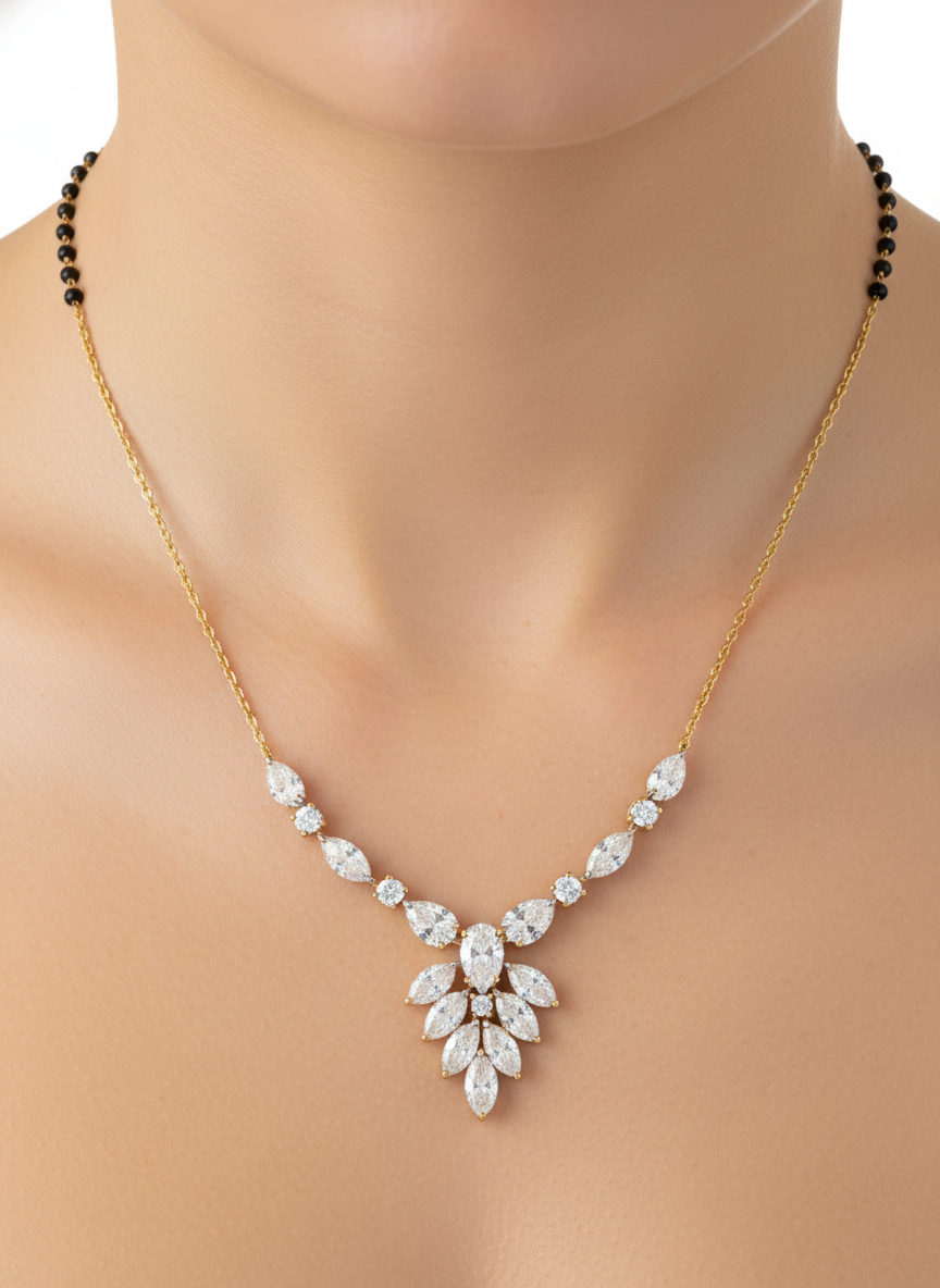Side view of Cove Oval Oval Lab Diamond Mangalsutra in 14K Yellow Gold - Fiona Diamonds
