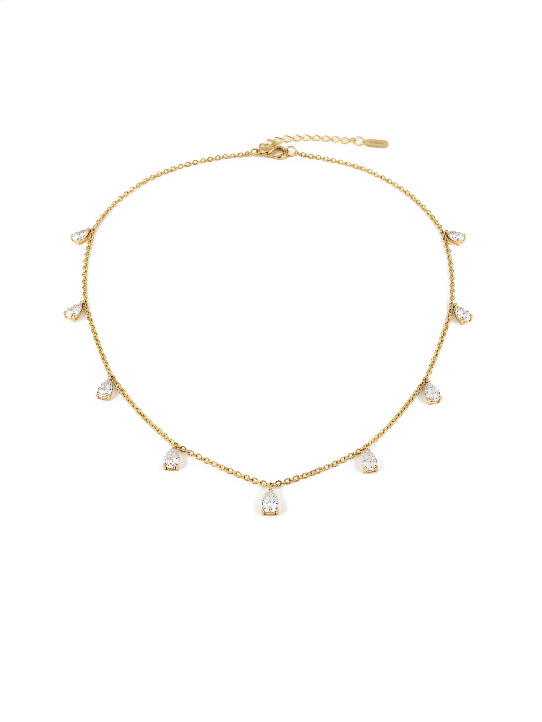 Side view of Zorixa Strand Pear Lab Diamond Chain Necklace in 18K Rose Gold - Fiona Diamonds