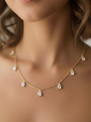 Zorixa Strand Pear Lab Diamond Chain Necklace in 18K Rose Gold by Fiona Diamonds