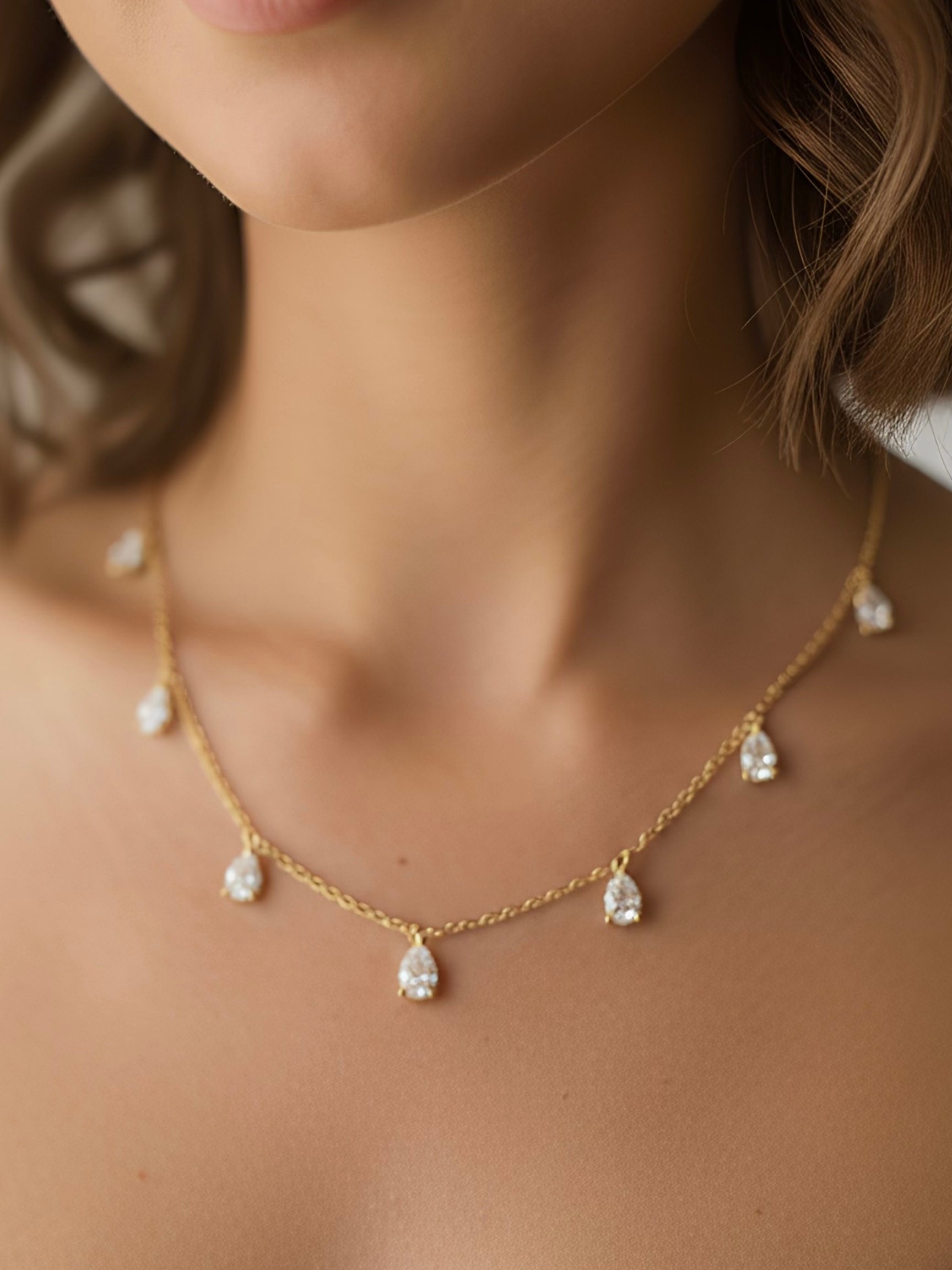 Zorixa Strand Pear Lab Diamond Chain Necklace in 18K Rose Gold by Fiona Diamonds