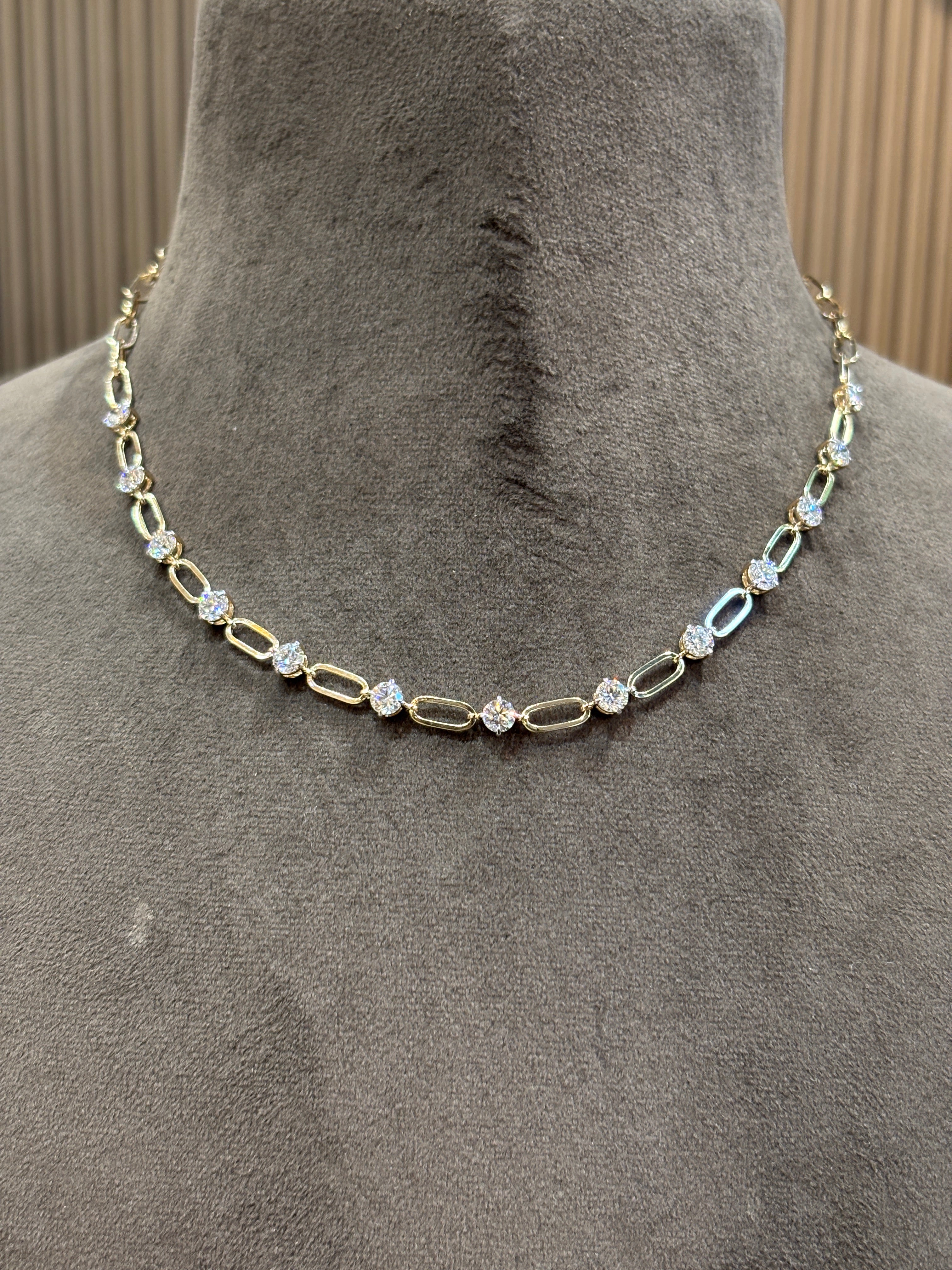 Close-up of Orlissa Vire Round Lab Diamond Designer Necklace in 14K Yellow Gold by Fiona Diamonds