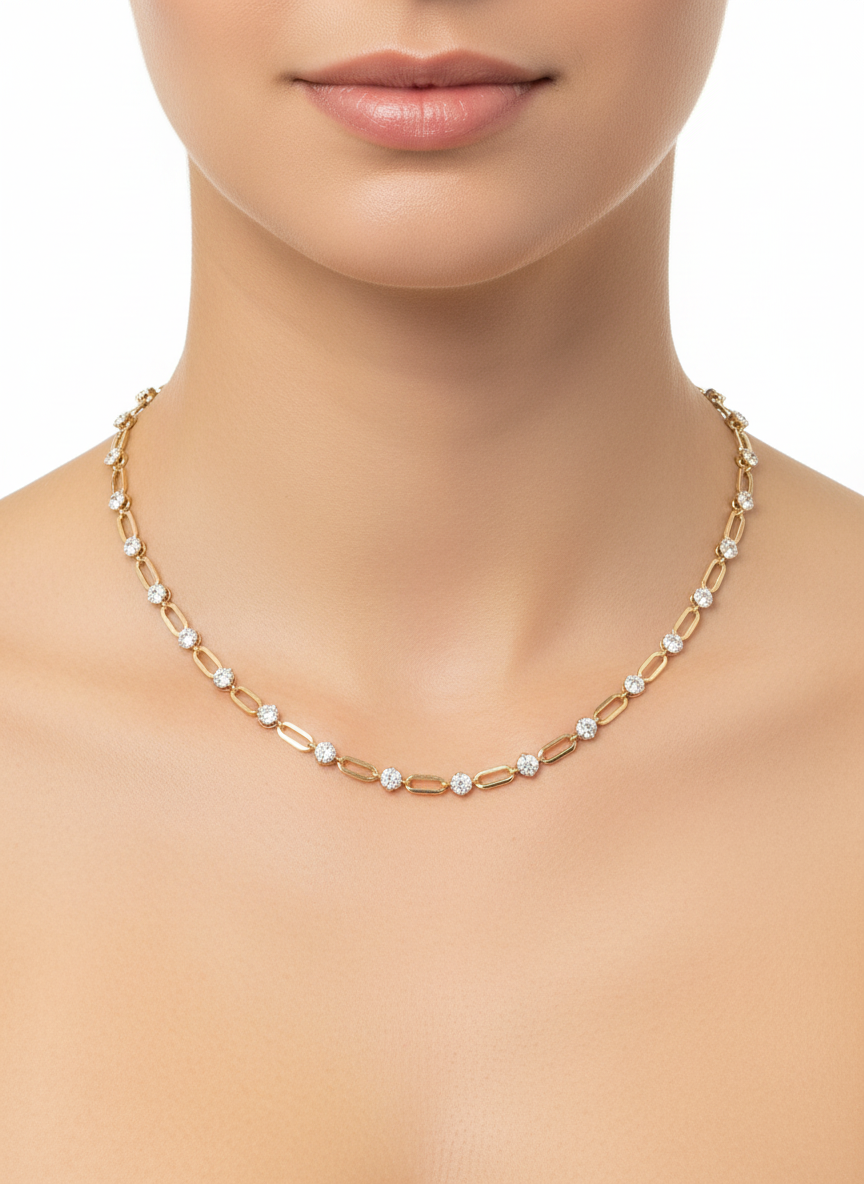Side view of Orlissa Vire Round Lab Diamond Designer Necklace in 14K Yellow Gold - Fiona Diamonds