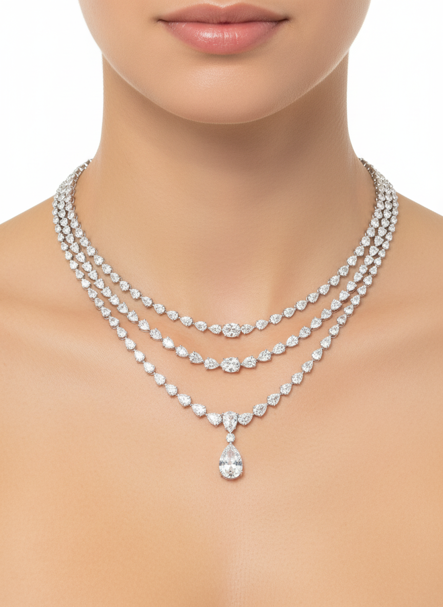 Side view of Velmira Elan Pear Lab Diamond Designer Necklace in 14K White Gold - Fiona Diamonds